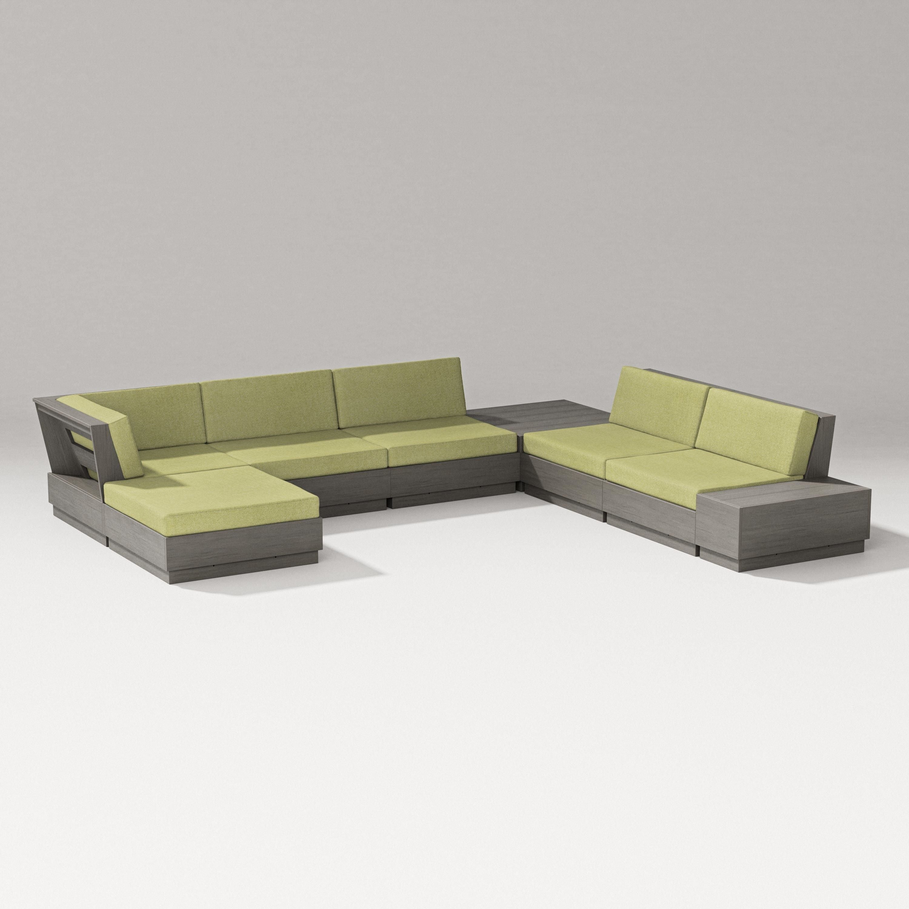 PW Designer Series Elevate 8-Piece Corner Sectional in Driftwood / Chartreuse Boucle
