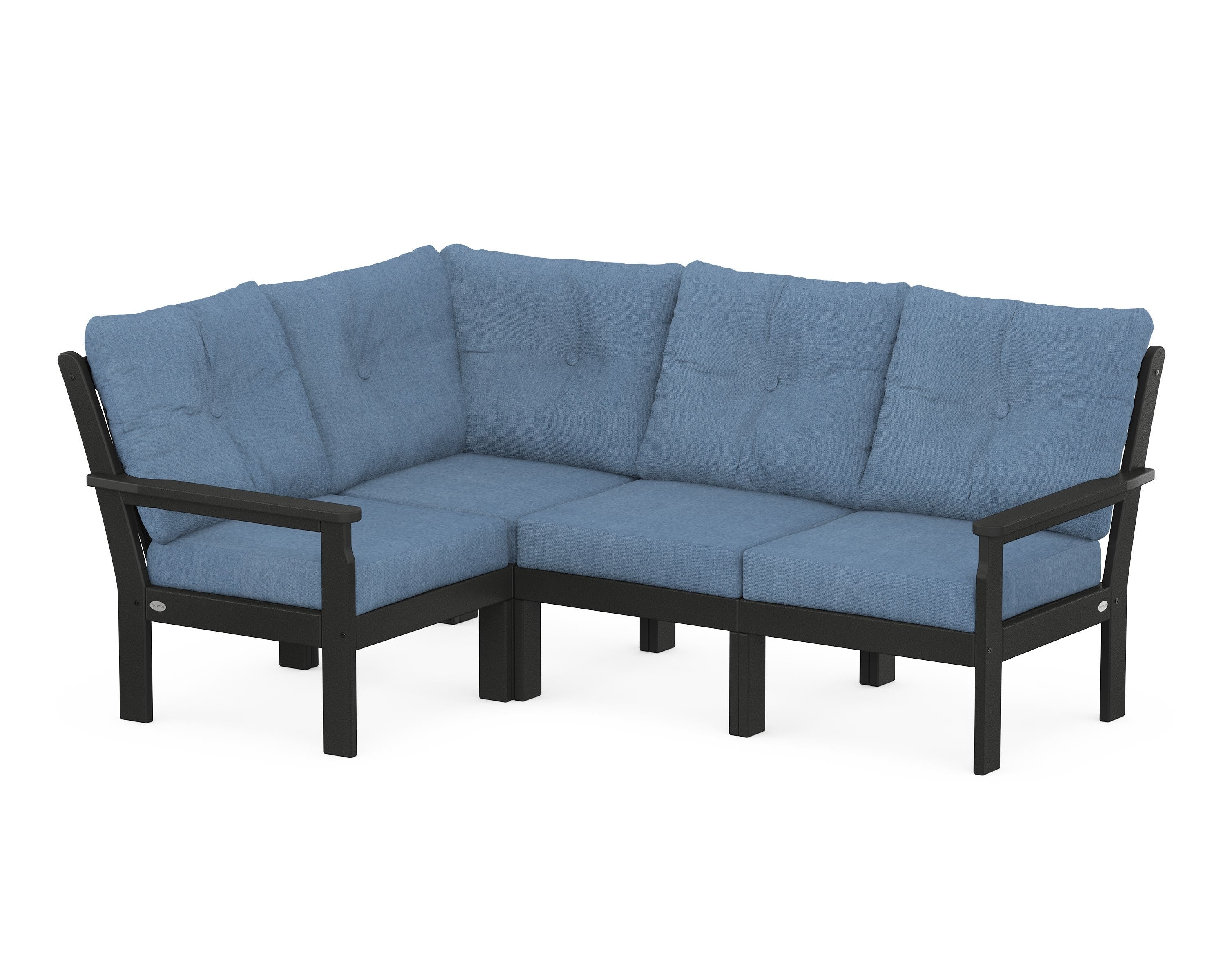 POLYWOOD Vineyard 4-Piece Sectional in Black / Sky Blue