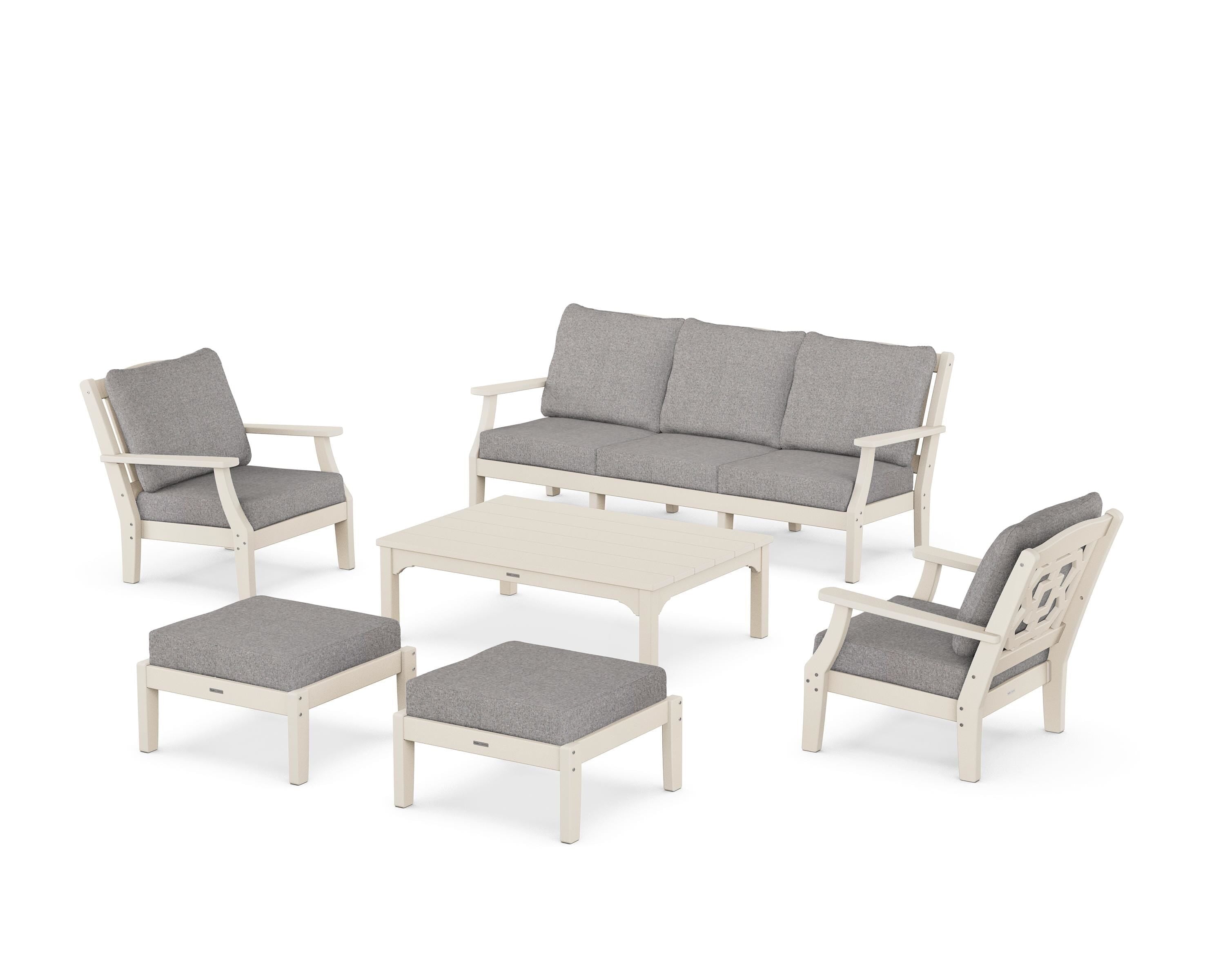 Martha Stewart by POLYWOOD Chinoiserie 6-Piece Lounge Sofa Set in Sand / Grey Mist