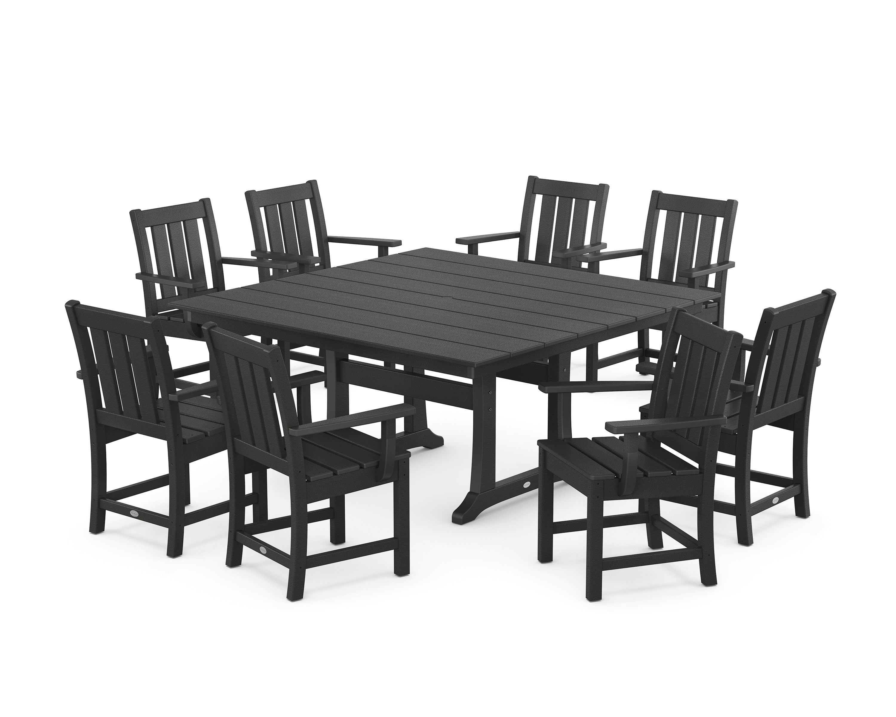 POLYWOOD Oxford 9-Piece Square Farmhouse Dining Set with Trestle Legs in Black
