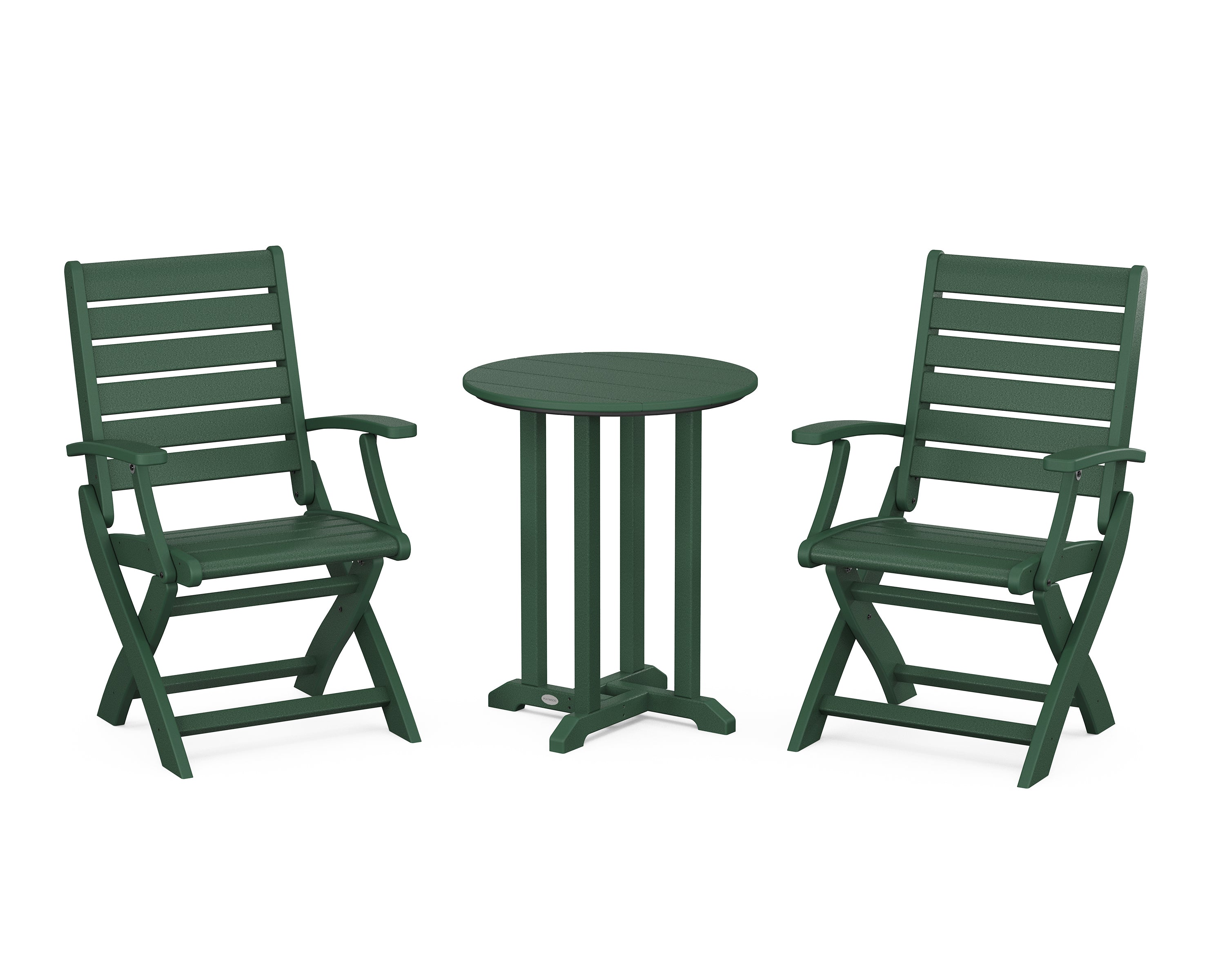 POLYWOOD Signature Folding Chair 3-Piece Round Farmhouse Bistro Dining Set in Green