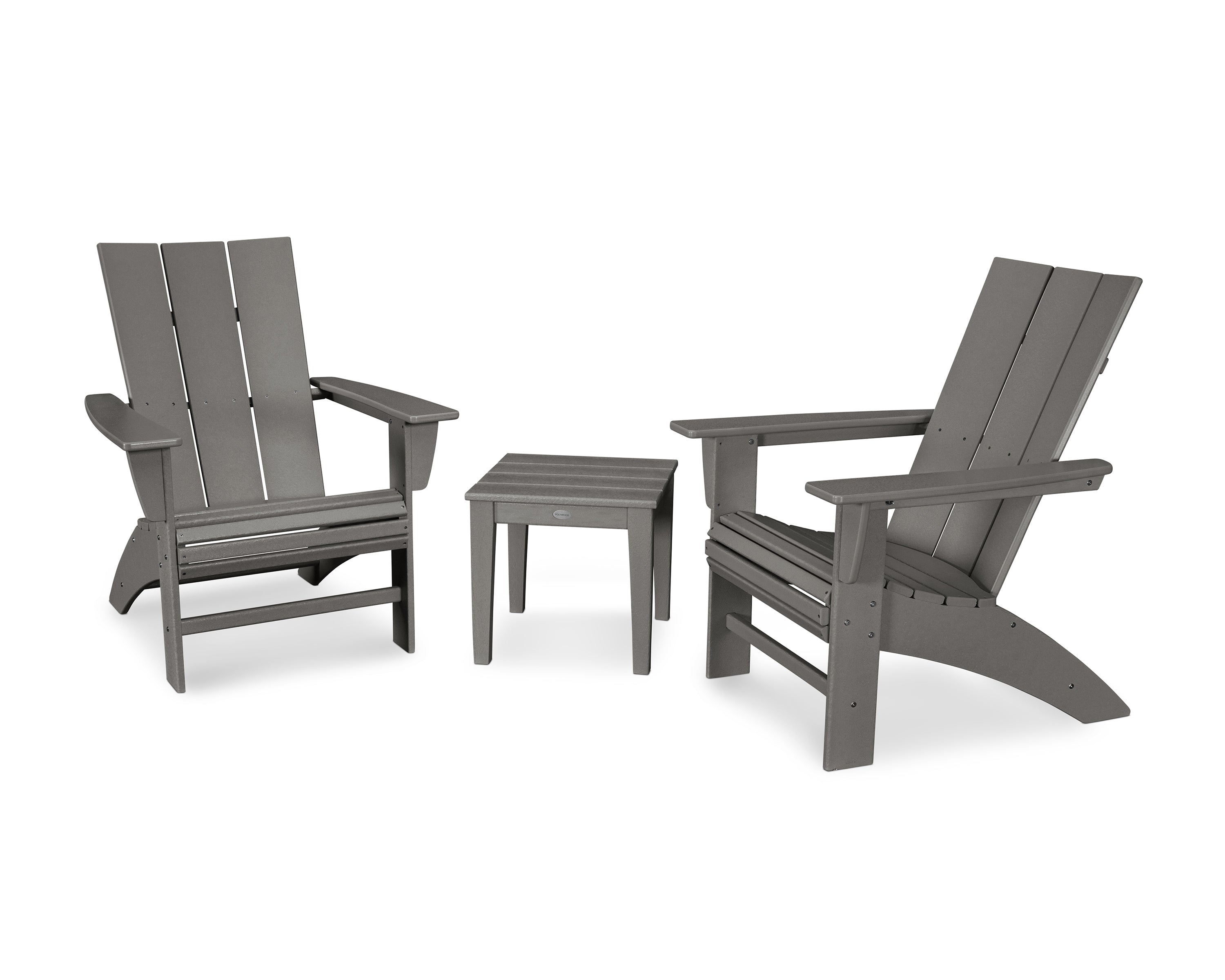 POLYWOOD Modern 3-Piece Curveback Adirondack Set in Slate Grey