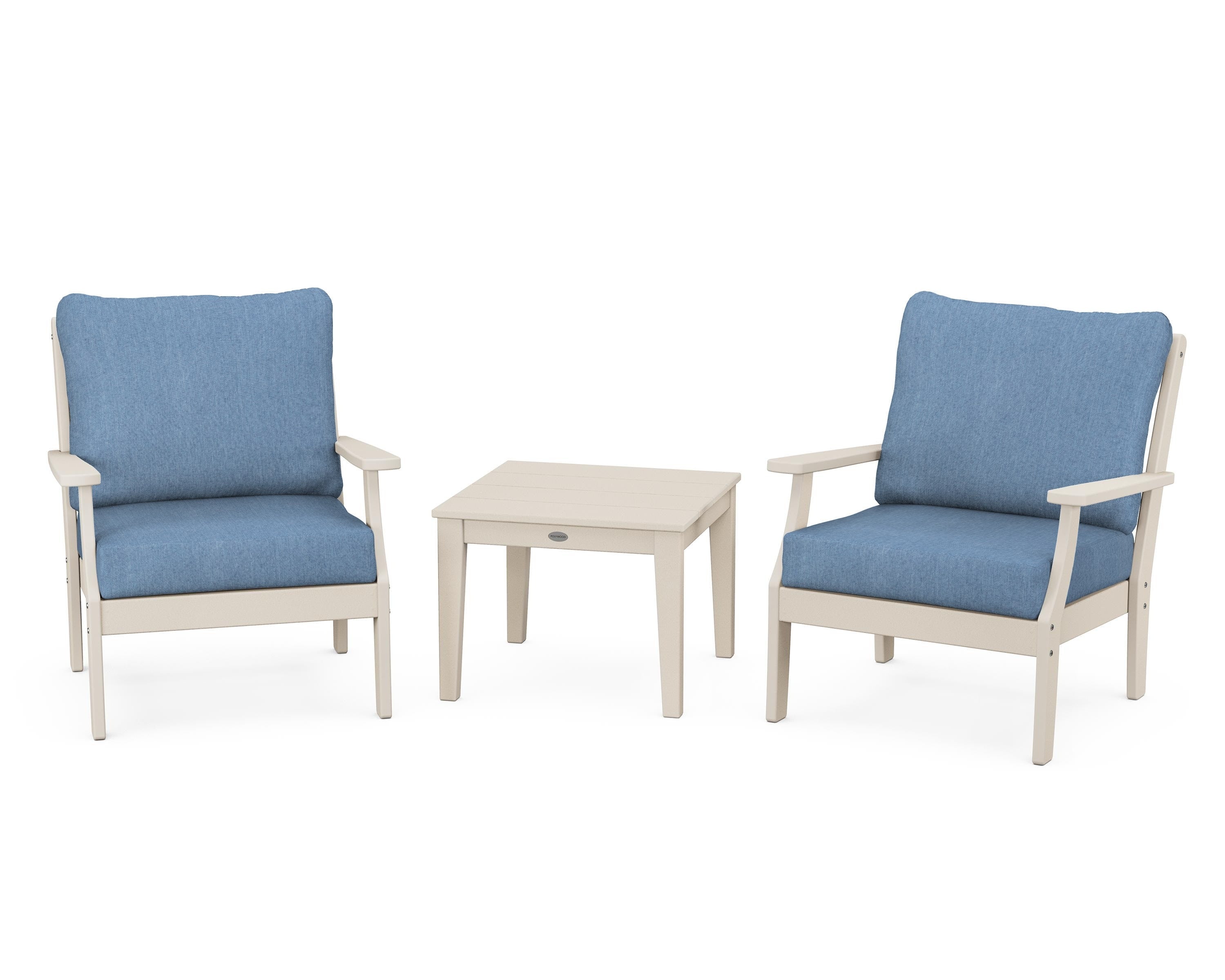 POLYWOOD Braxton 3-Piece Deep Seating Set in Sand / Sky Blue