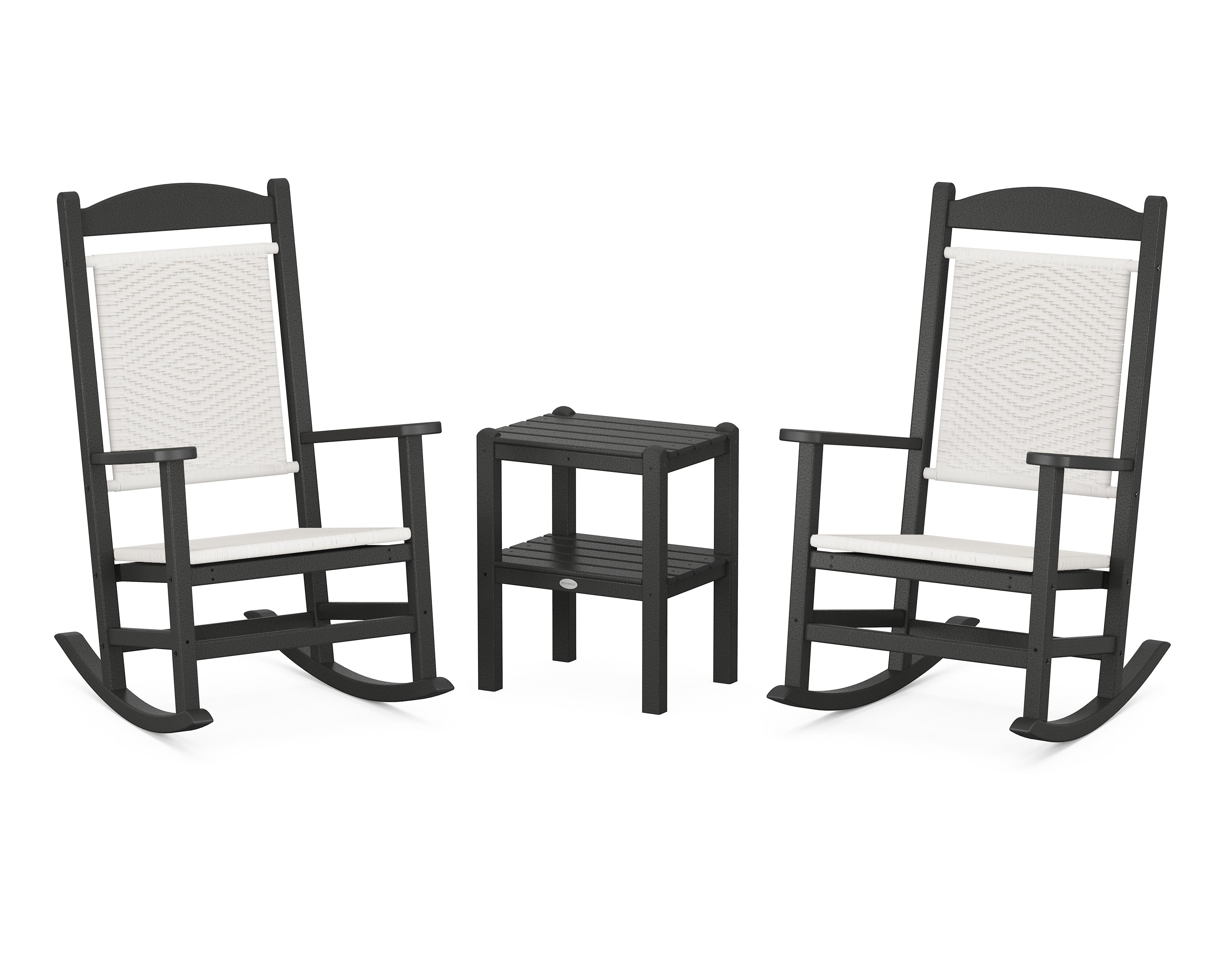 POLYWOOD Presidential Woven Rocker 3-Piece Set in Black / White Loom