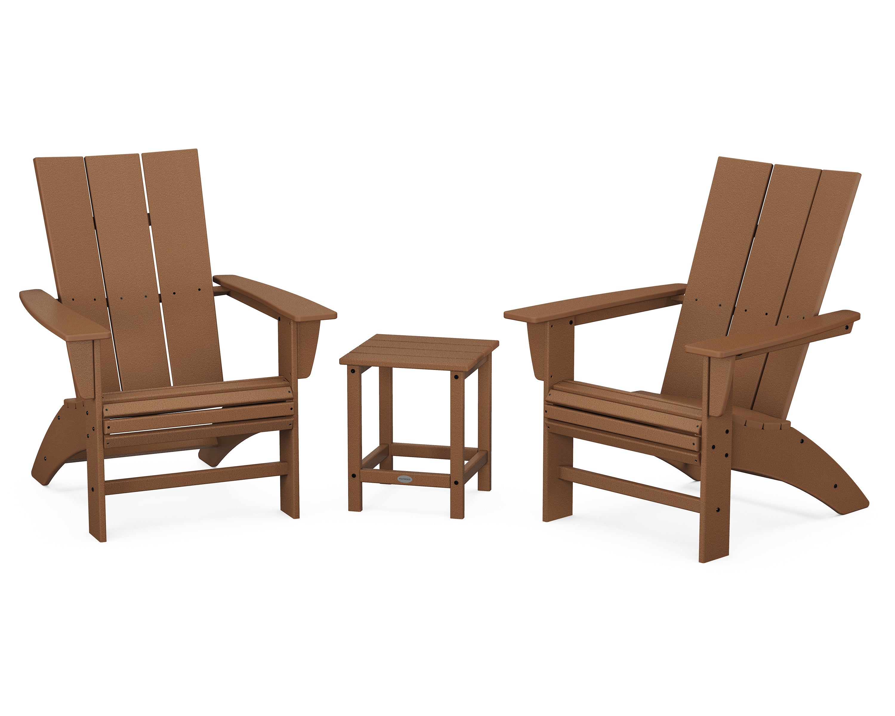 POLYWOOD® Modern 3-Piece Curveback Adirondack Set with Long Island 18" Side Table in Teak