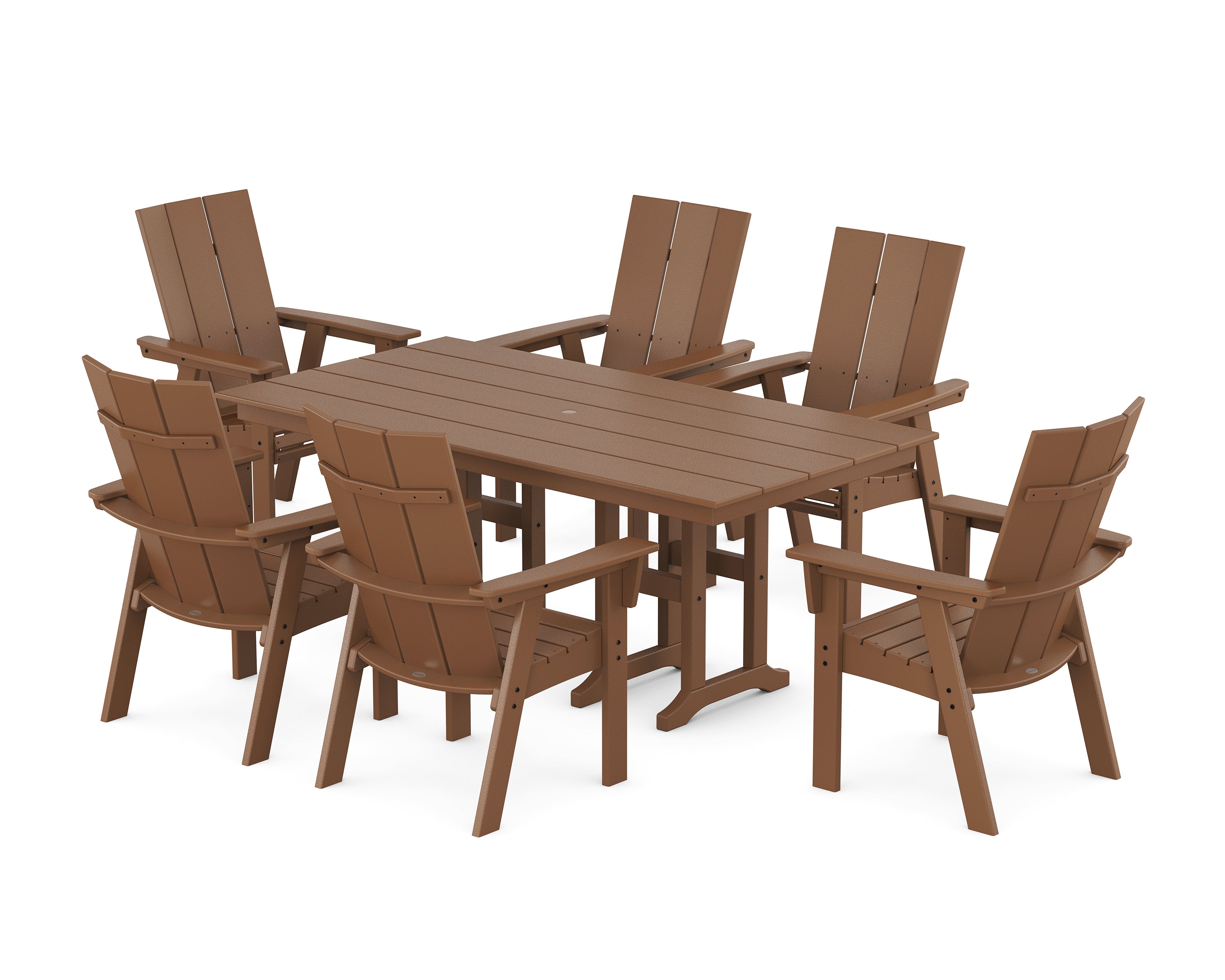 POLYWOOD Modern Curveback Adirondack 7-Piece Farmhouse Dining Set in Teak