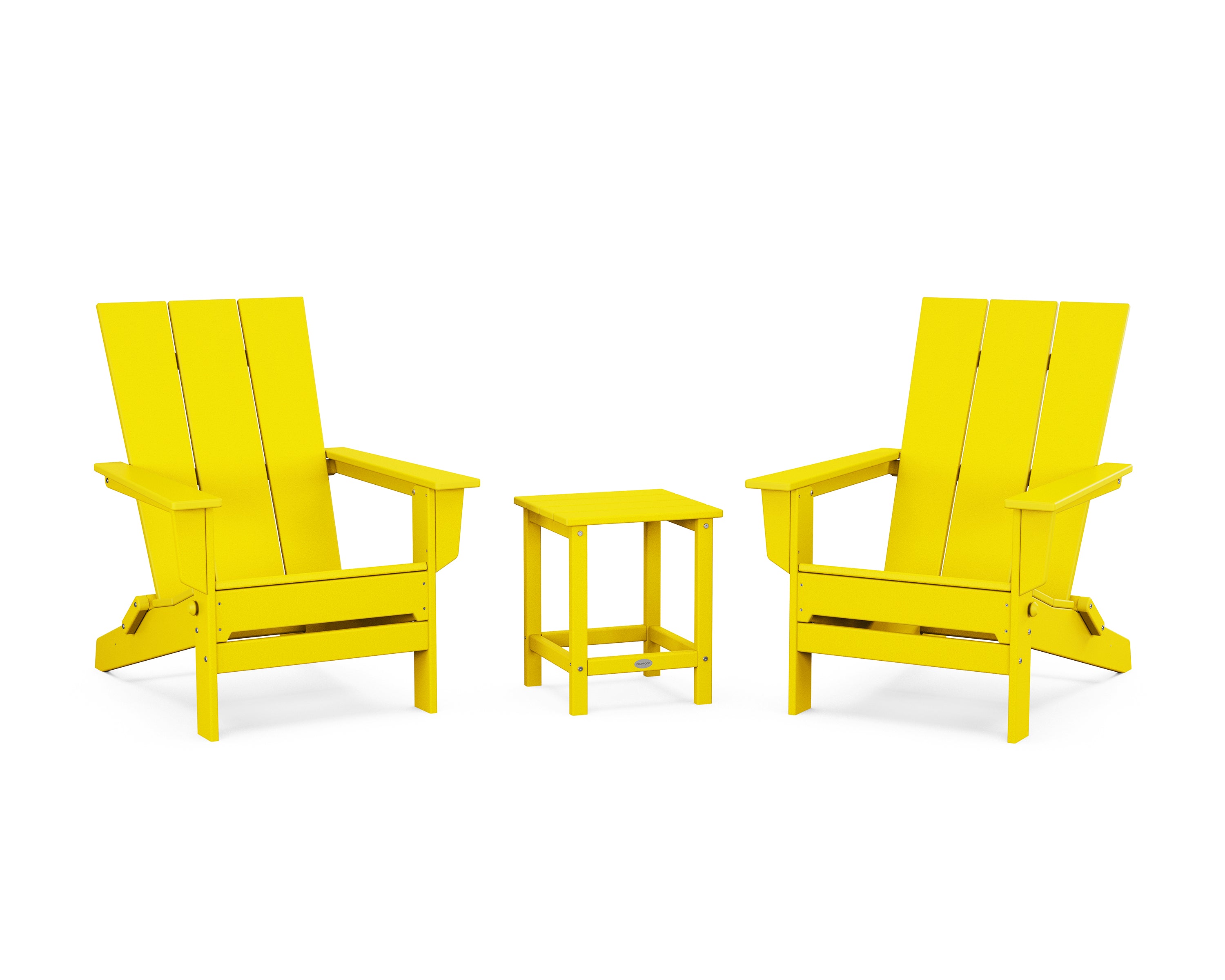 POLYWOOD 3-Piece Modern Studio Folding Adirondack Set in Lemon