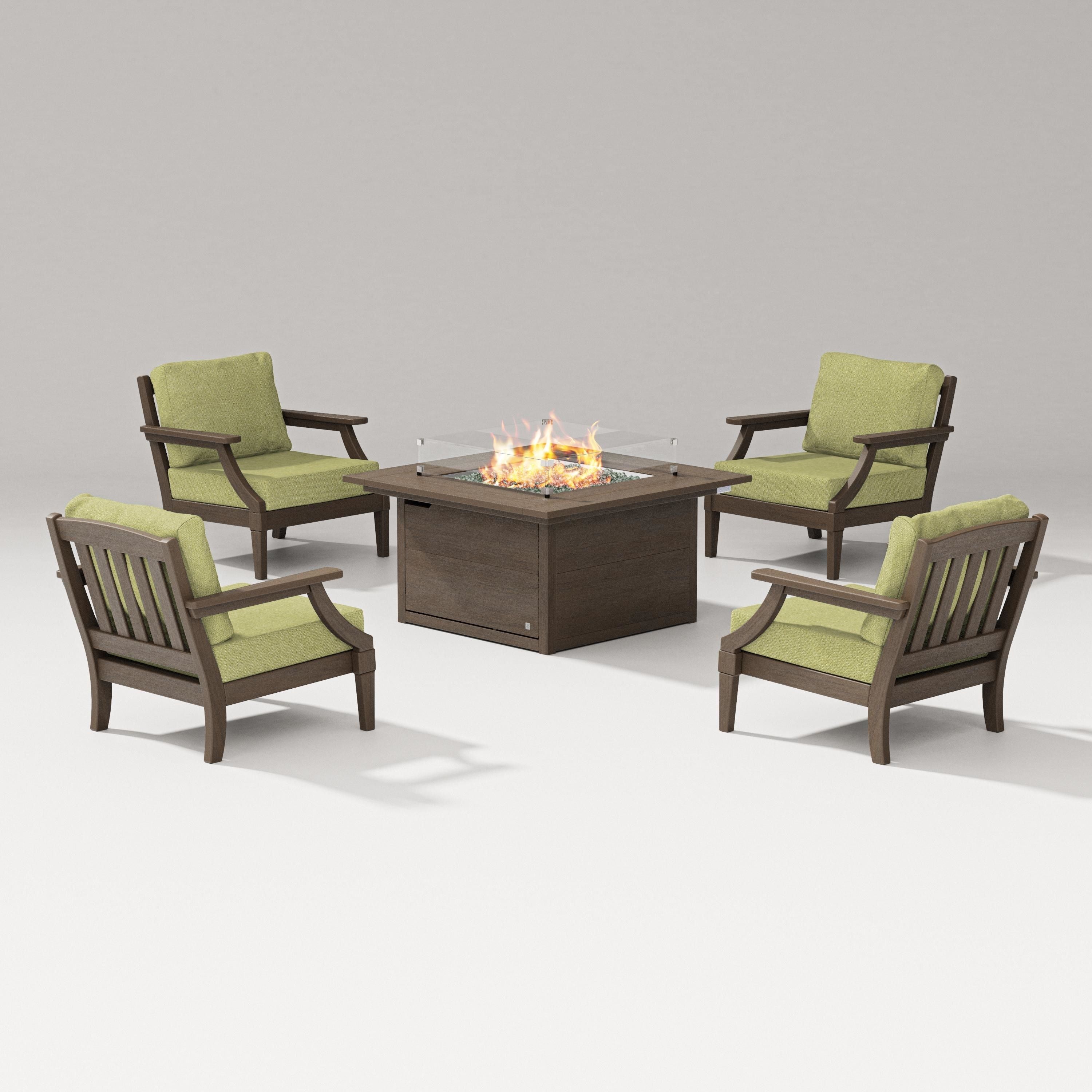 PW Designer Series Estate 5-Piece Lounge Fire Table Set in Kona / Chartreuse Boucle