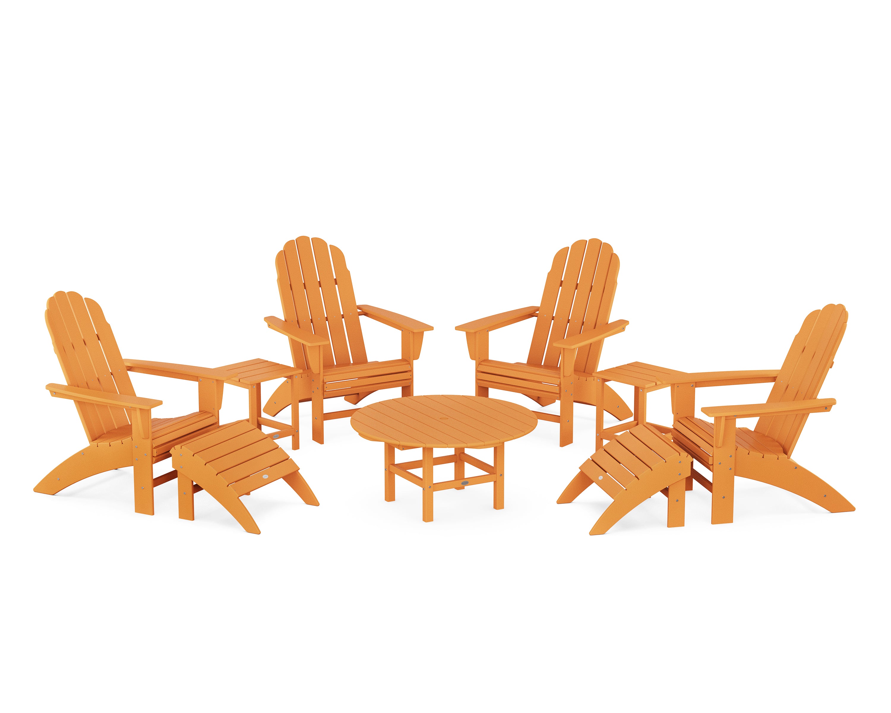 POLYWOOD Vineyard Curveback Adirondack Chair 9-Piece Conversation Set in Tangerine