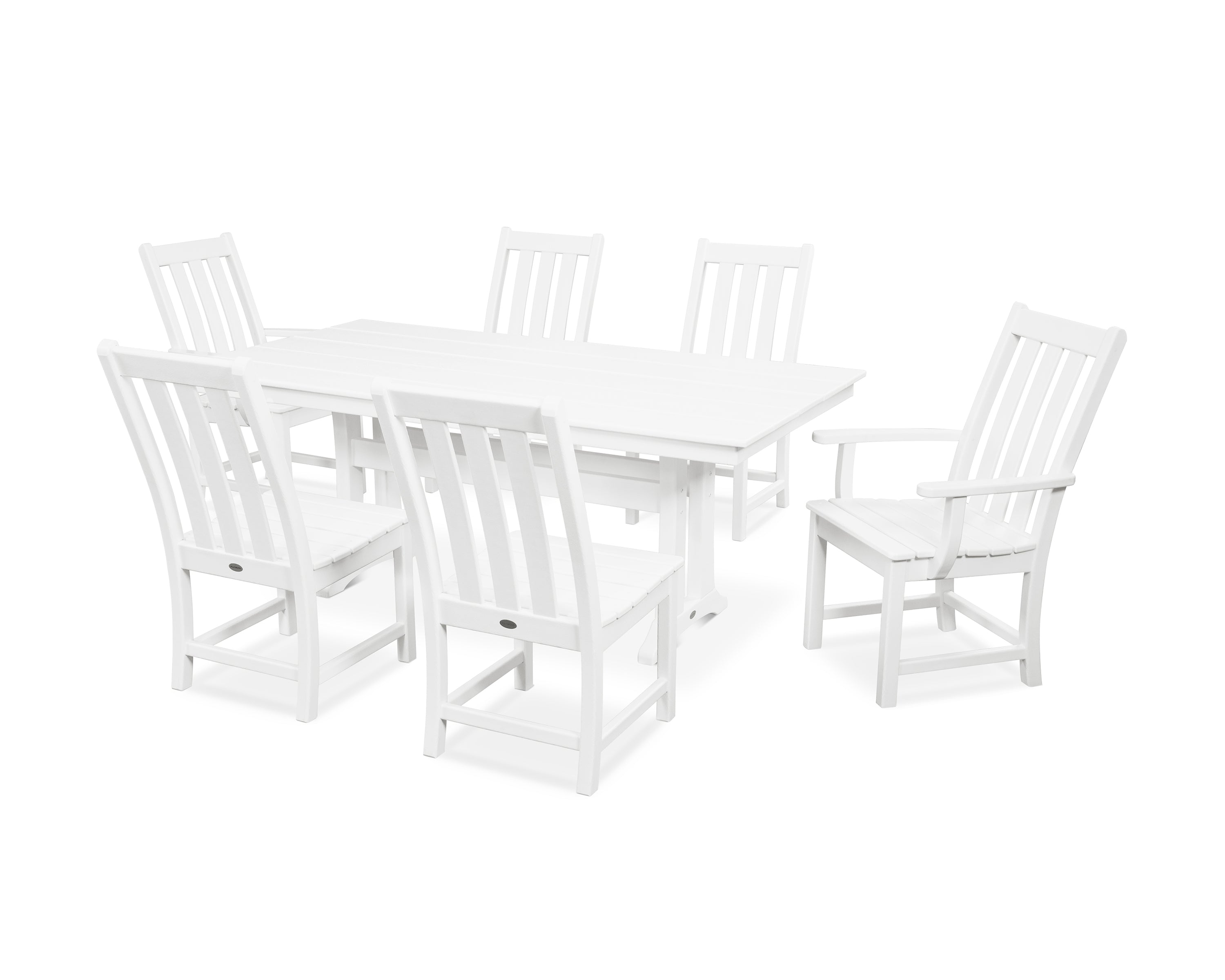POLYWOOD Vineyard 7-Piece Farmhouse Dining Set with Trestle Legs in White