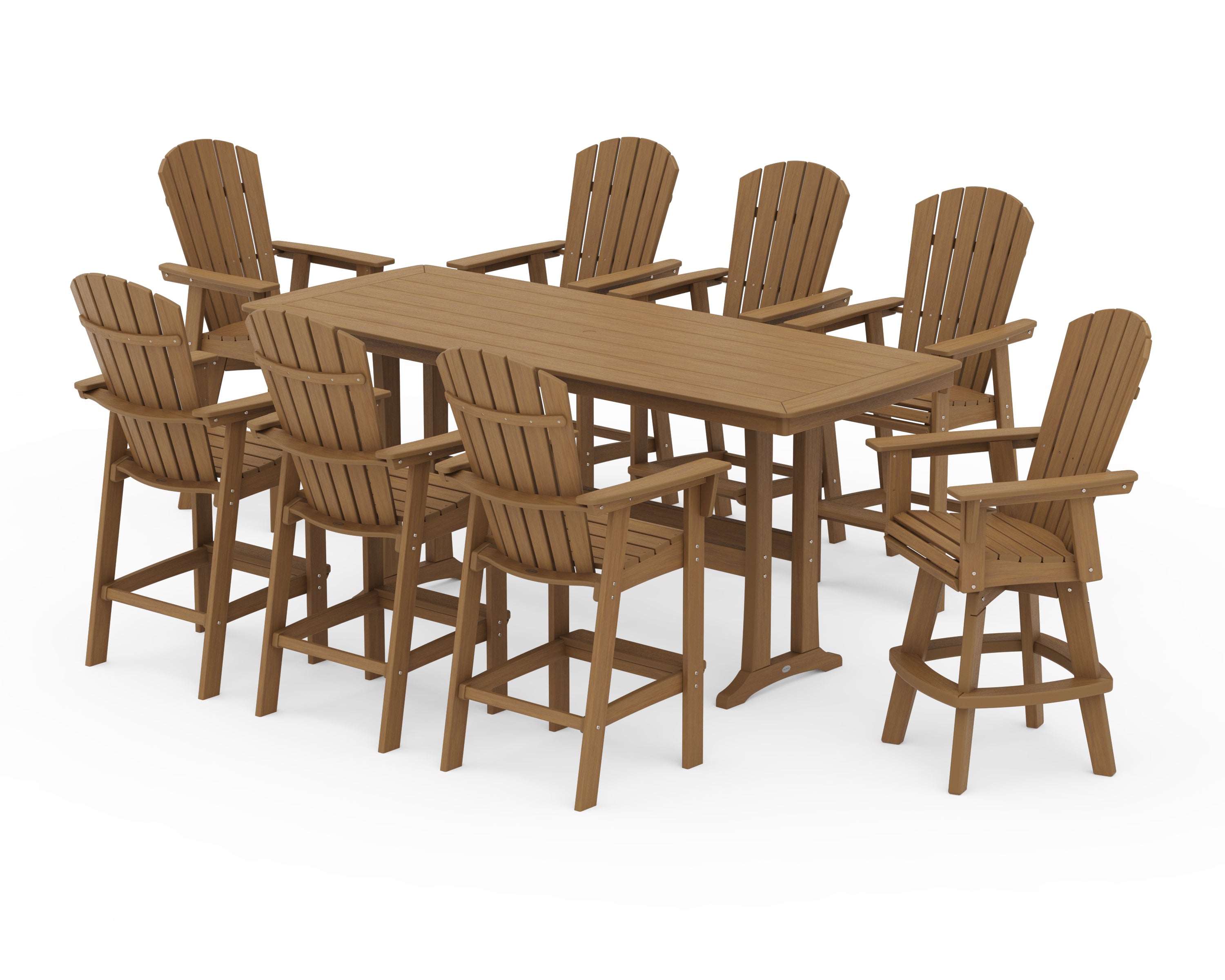 POLYWOOD Nautical Curveback Adirondack Swivel 9-Piece Bar Set with Trestle Legs in Natural