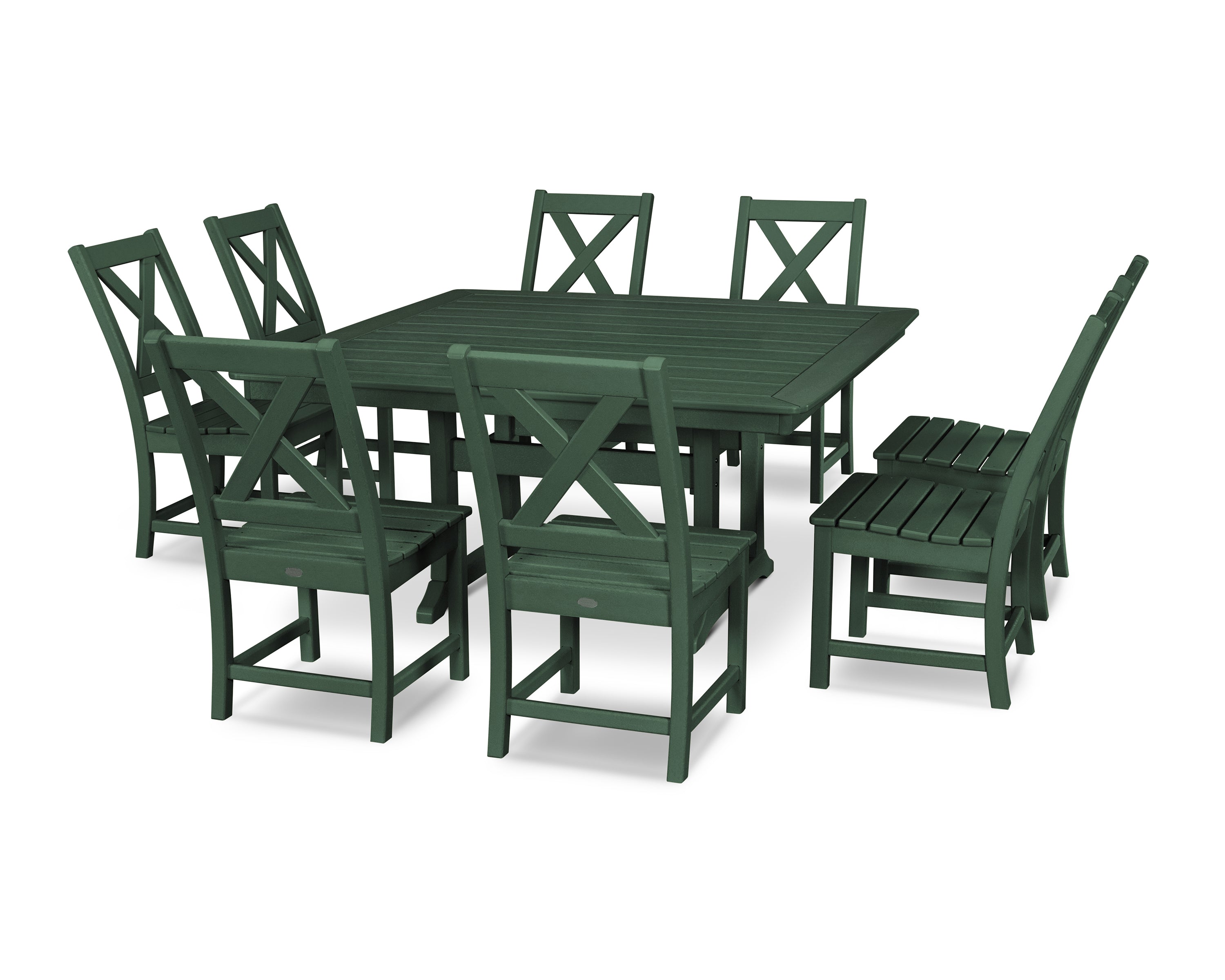 POLYWOOD Braxton 9-Piece Nautical Trestle Dining Set in Green