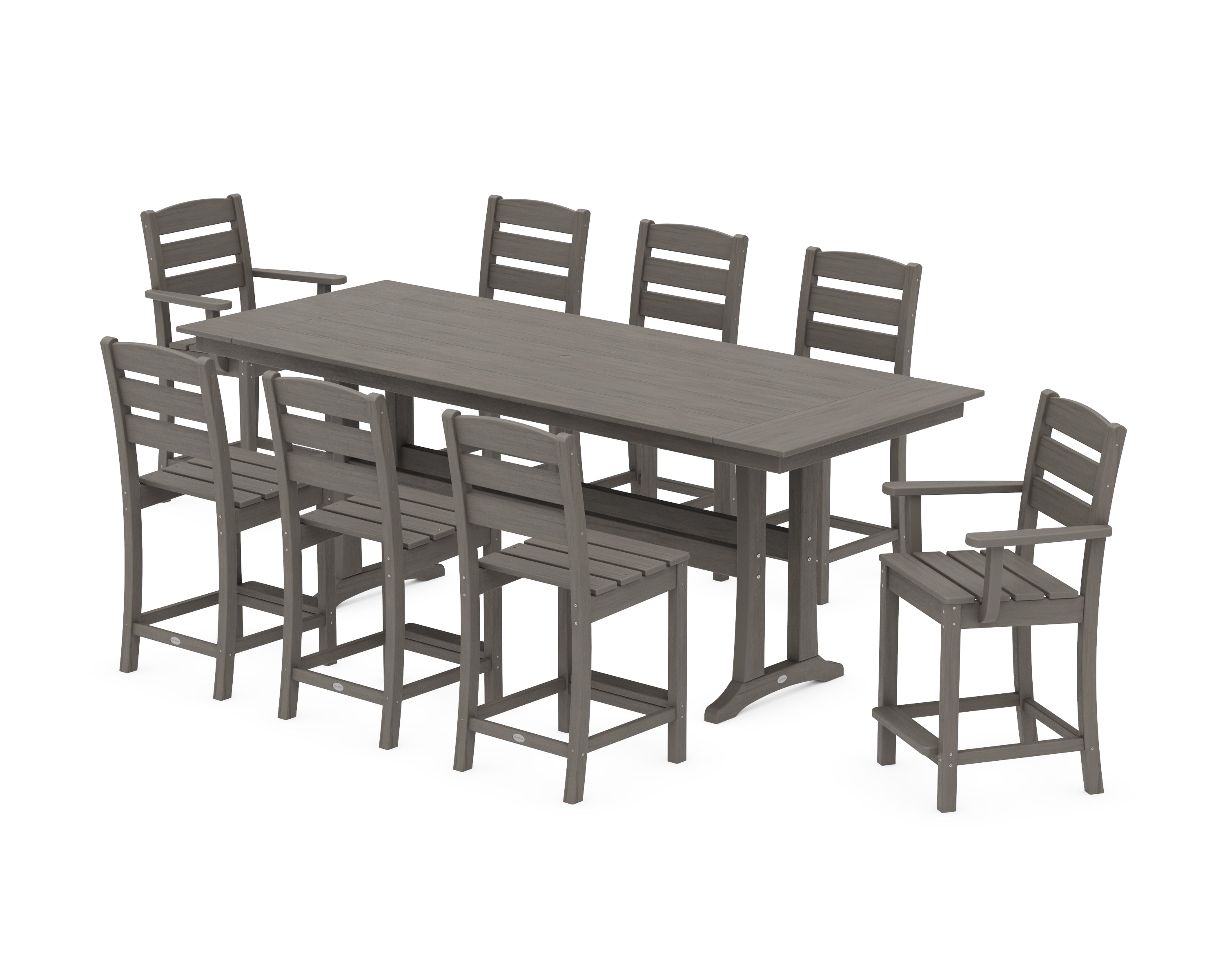 POLYWOOD Lakeside 9-Piece Farmhouse Counter Set with Trestle Legs in Driftwood