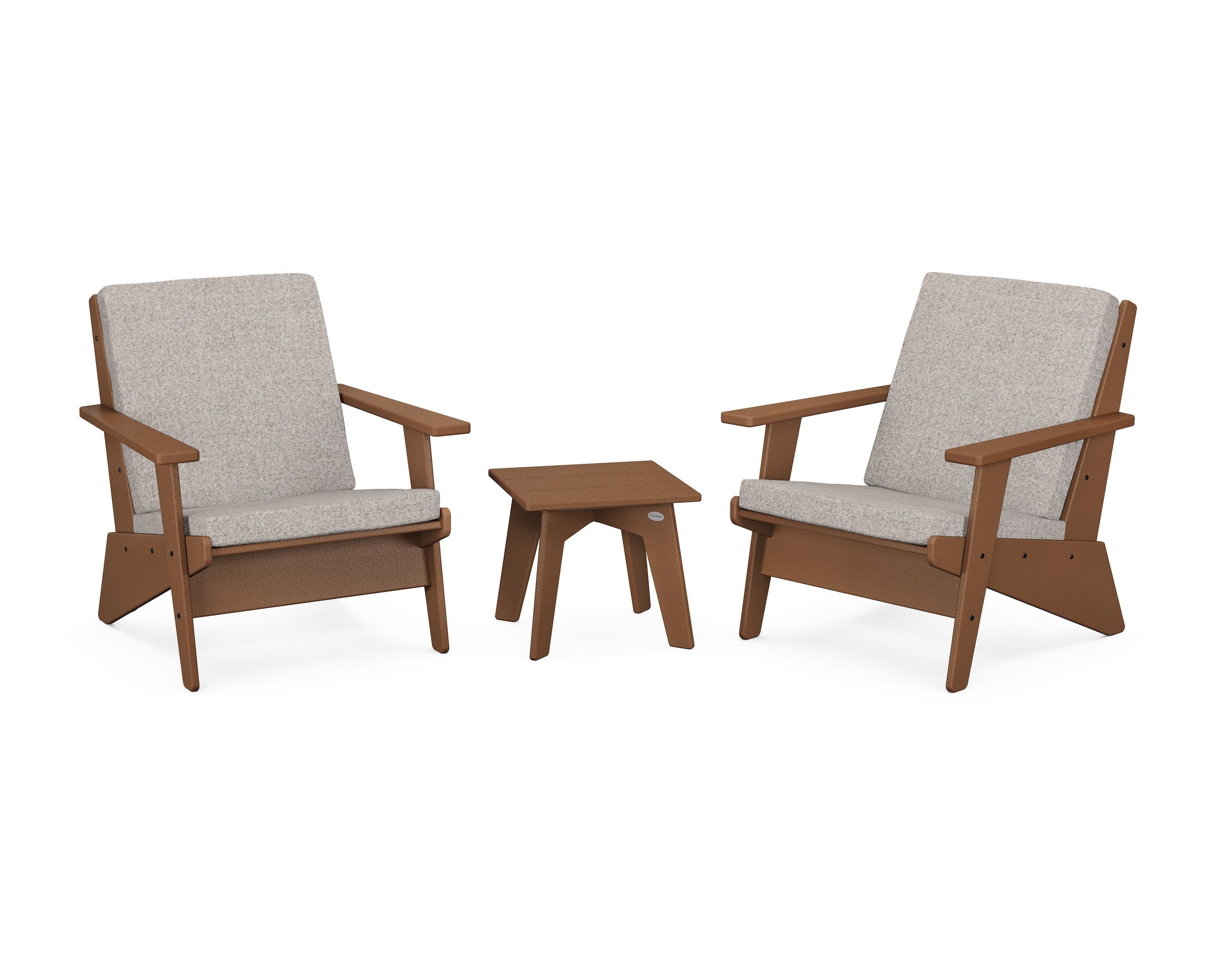POLYWOOD Riviera Modern Lounge 3-Piece Set in Teak / Weathered Tweed