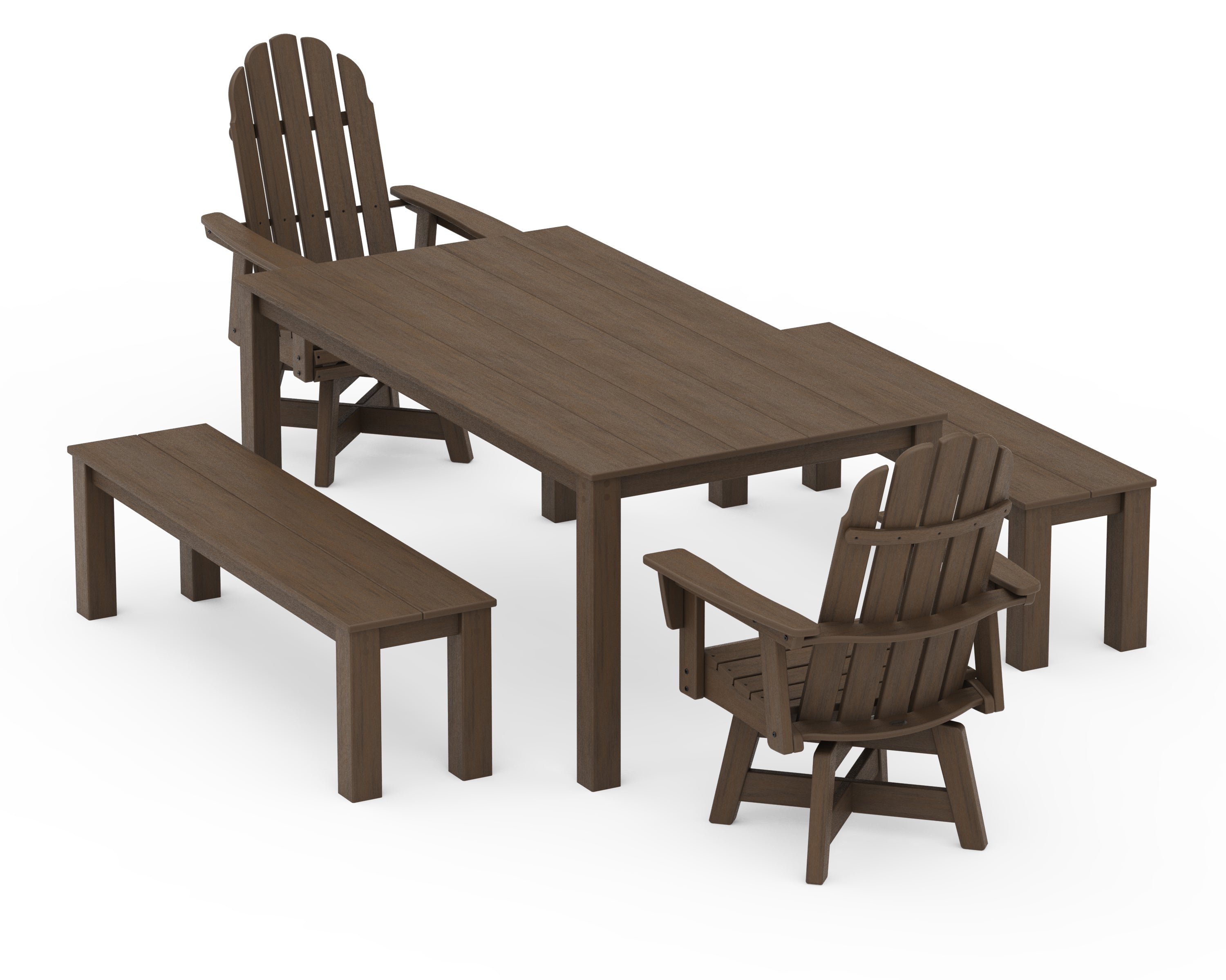 POLYWOOD Vineyard Curveback Adirondack 5-Piece Parsons Swivel Dining Set with Benches in Kona