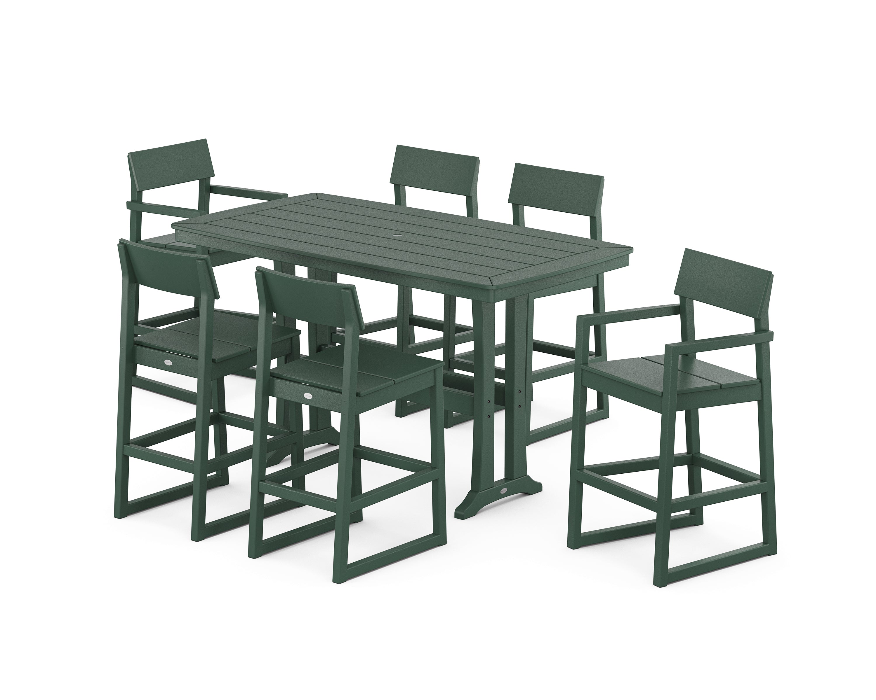 POLYWOOD EDGE 7-Piece Bar Set with Trestle Legs in Green