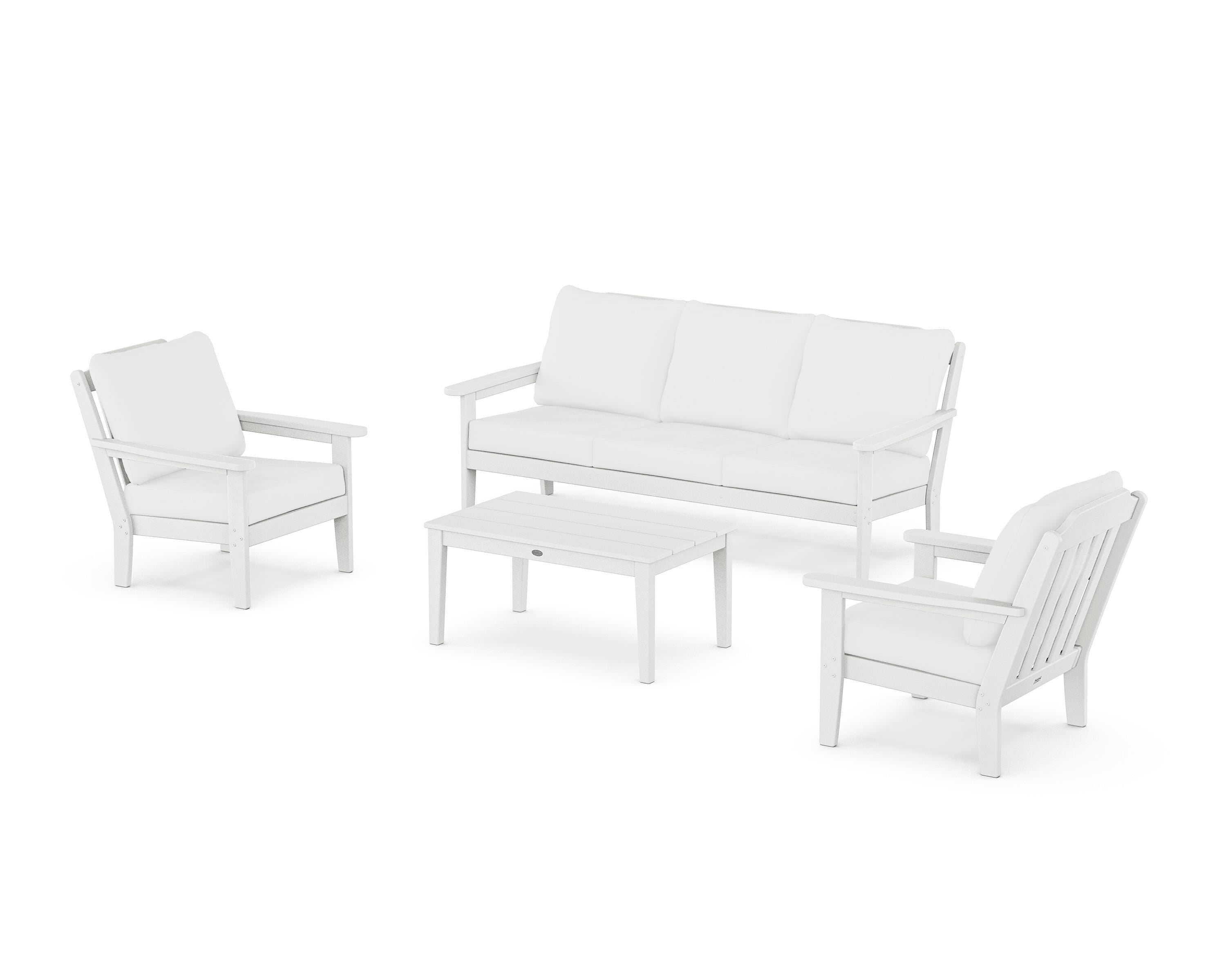 Country Living Cottage 4-Piece Deep Seating Set with Sofa in White / Natural