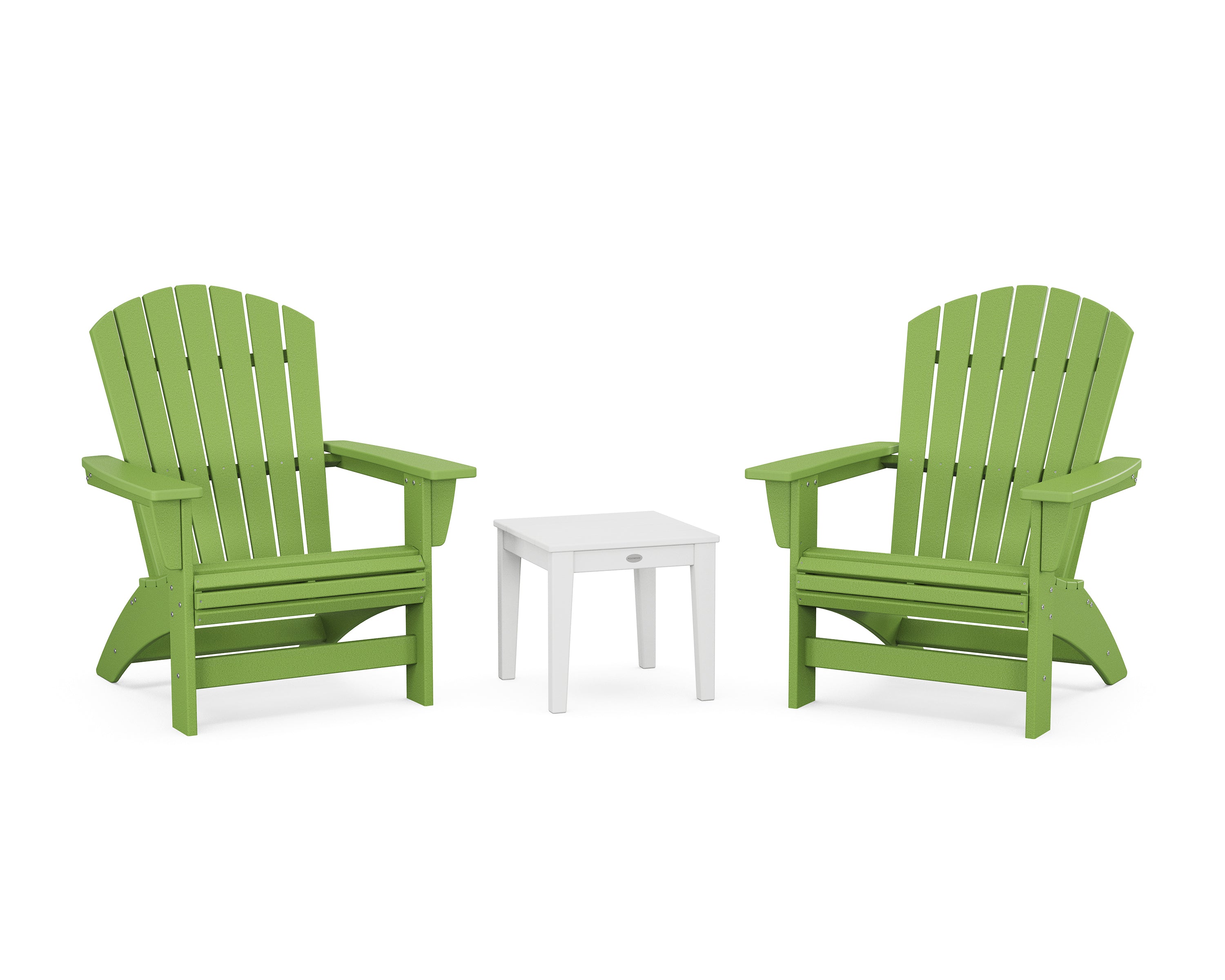 POLYWOOD 3-Piece Nautical Grand Adirondack Set in Lime / White