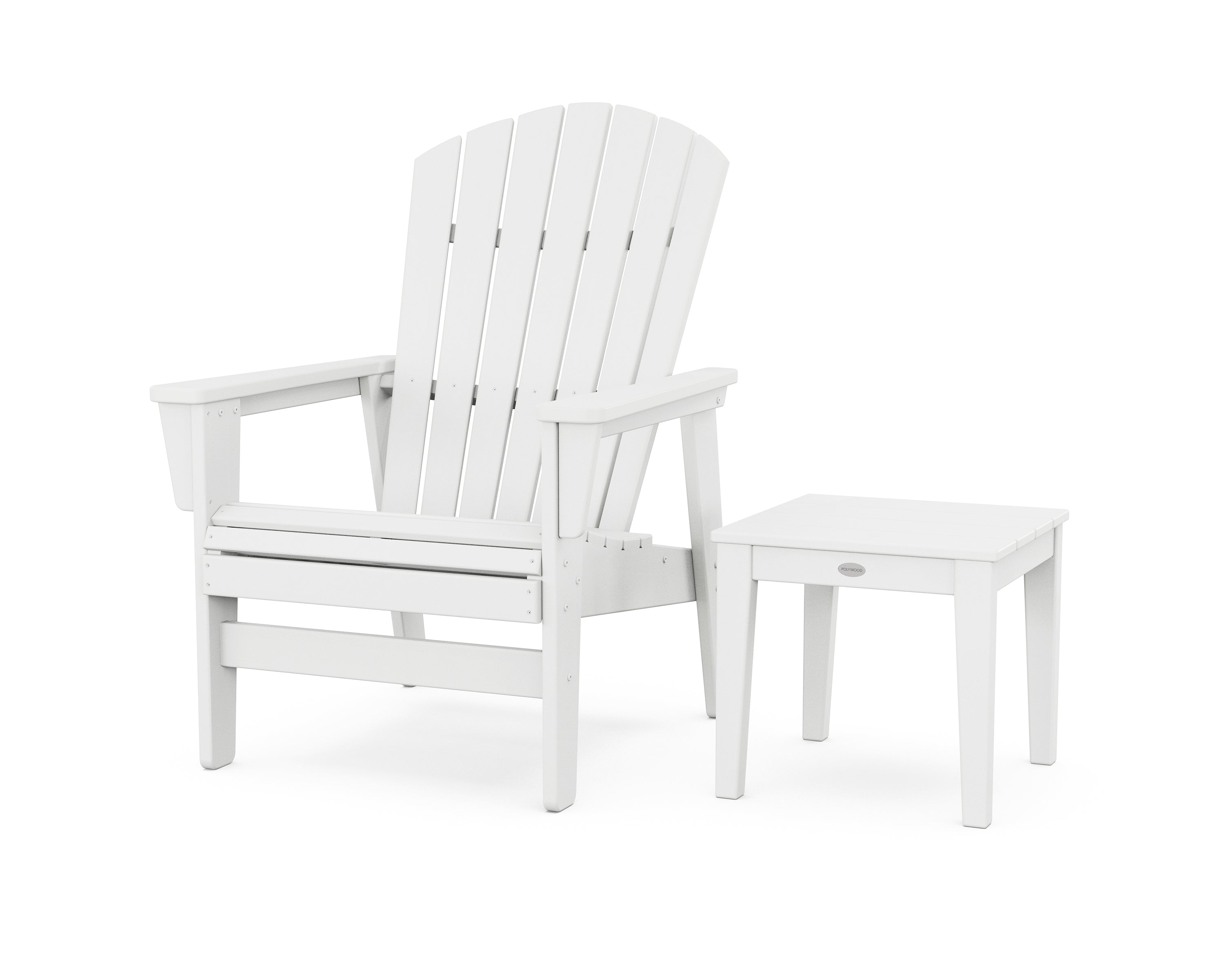 POLYWOOD Nautical Grand Upright Adirondack Chair with Side Table in White