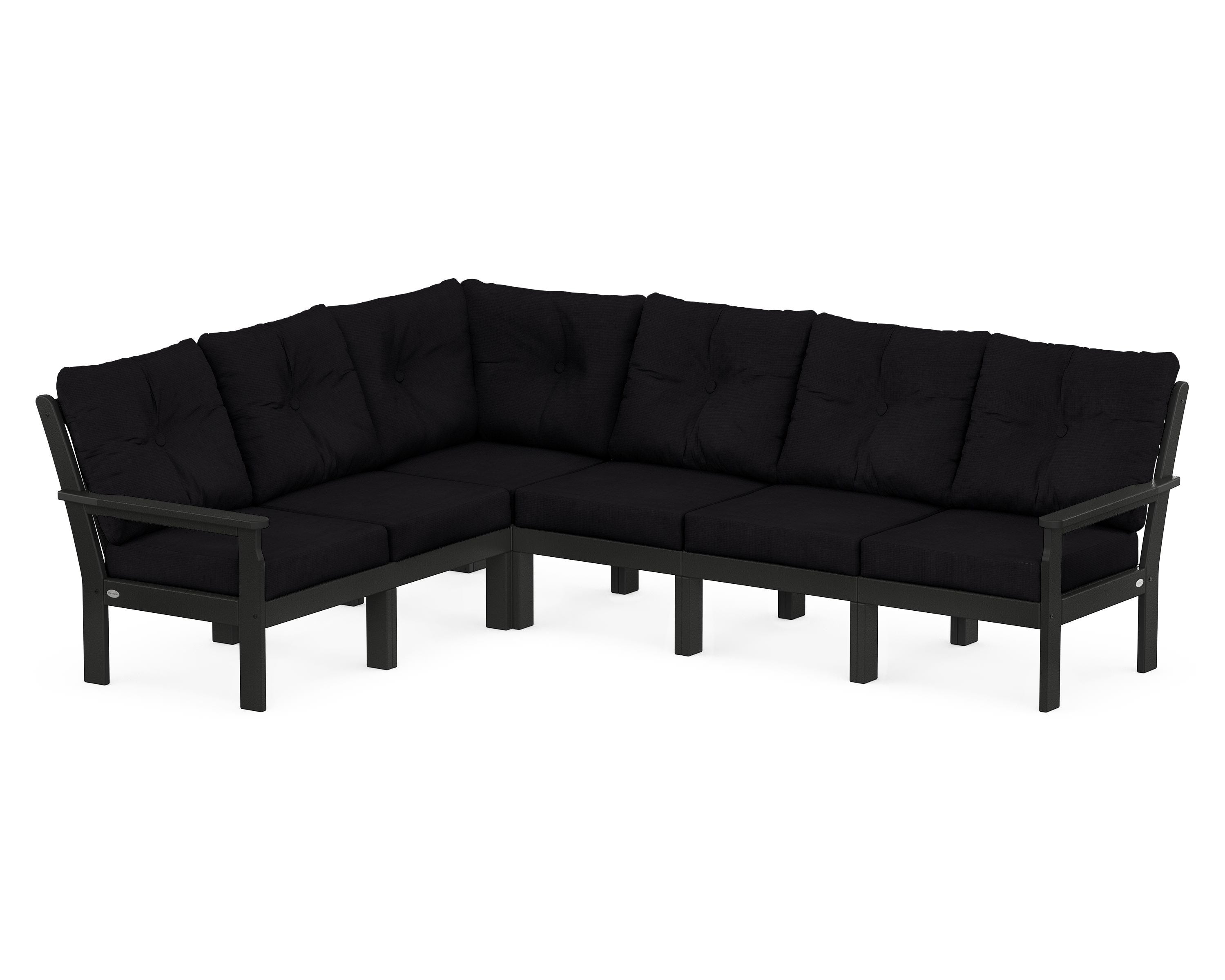 POLYWOOD Vineyard 6-Piece Sectional in Black / Midnight Linen