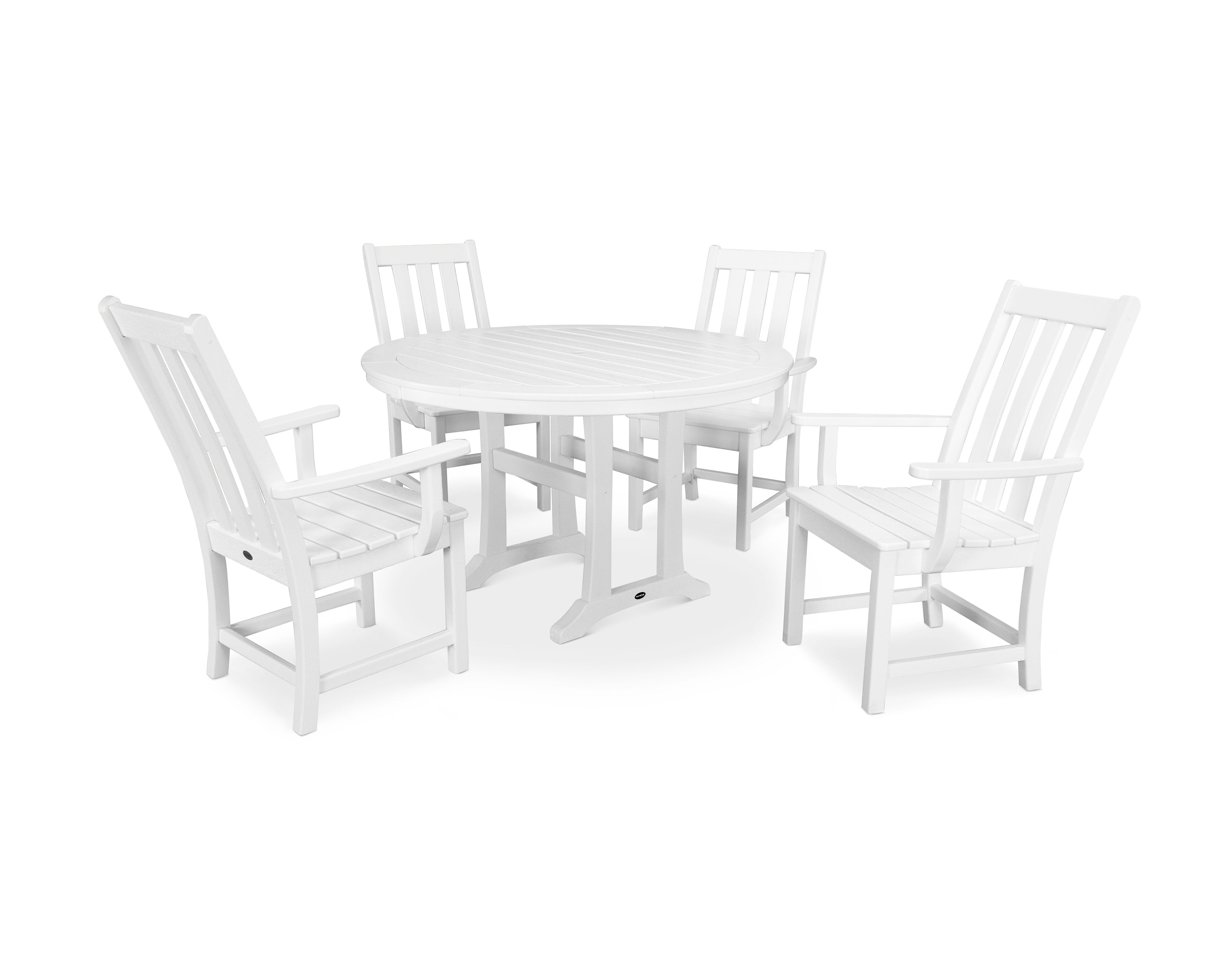 POLYWOOD® Vineyard 5-Piece Round Dining Set with Trestle Legs in Vintage White