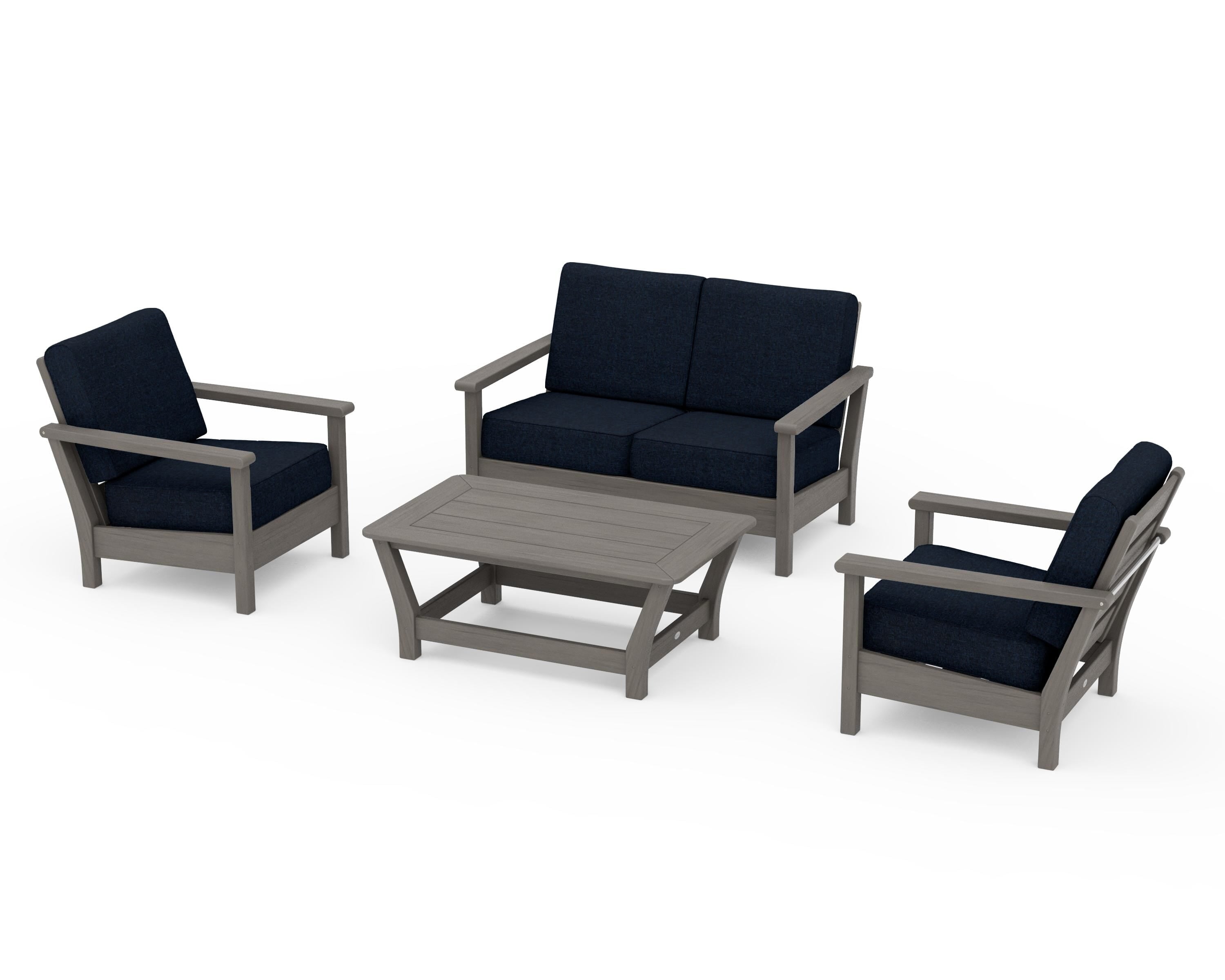 POLYWOOD Harbour 4-Piece Deep Seating Set in Driftwood / Marine Indigo