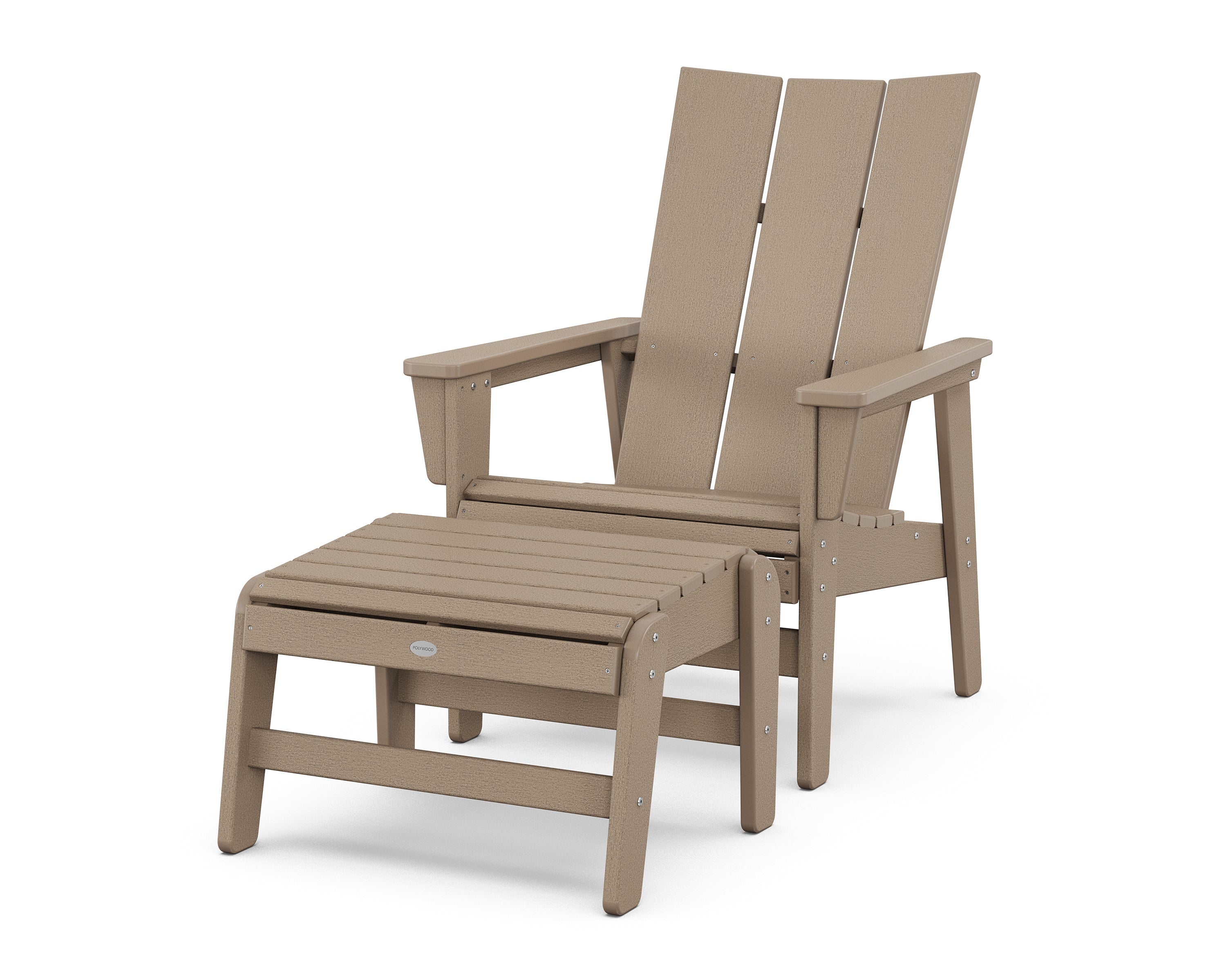 POLYWOOD Modern Grand Upright Adirondack Chair with Ottoman in Vintage Sahara