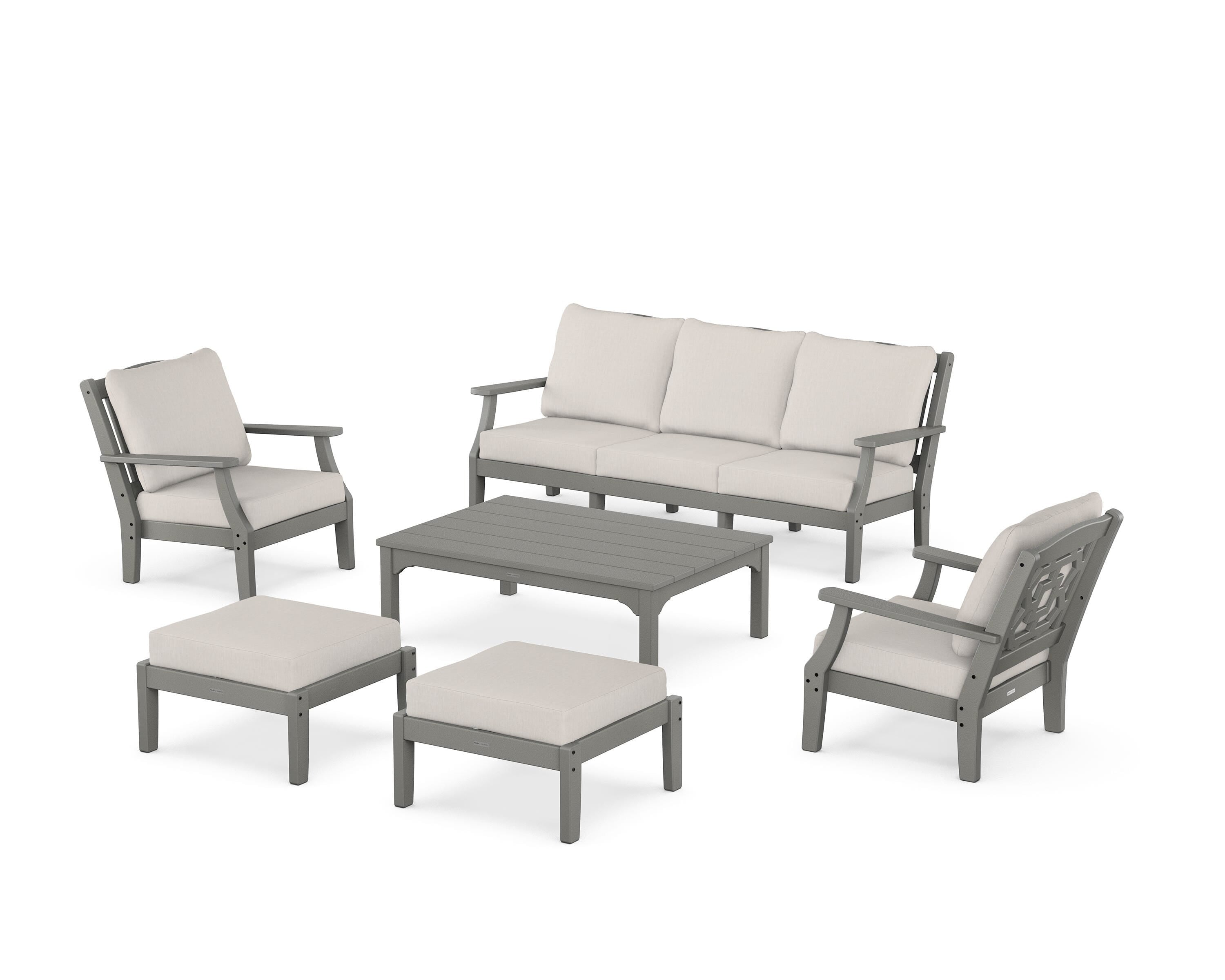 Martha Stewart by POLYWOOD Chinoiserie 6-Piece Lounge Sofa Set in Slate Grey / Cast Ash
