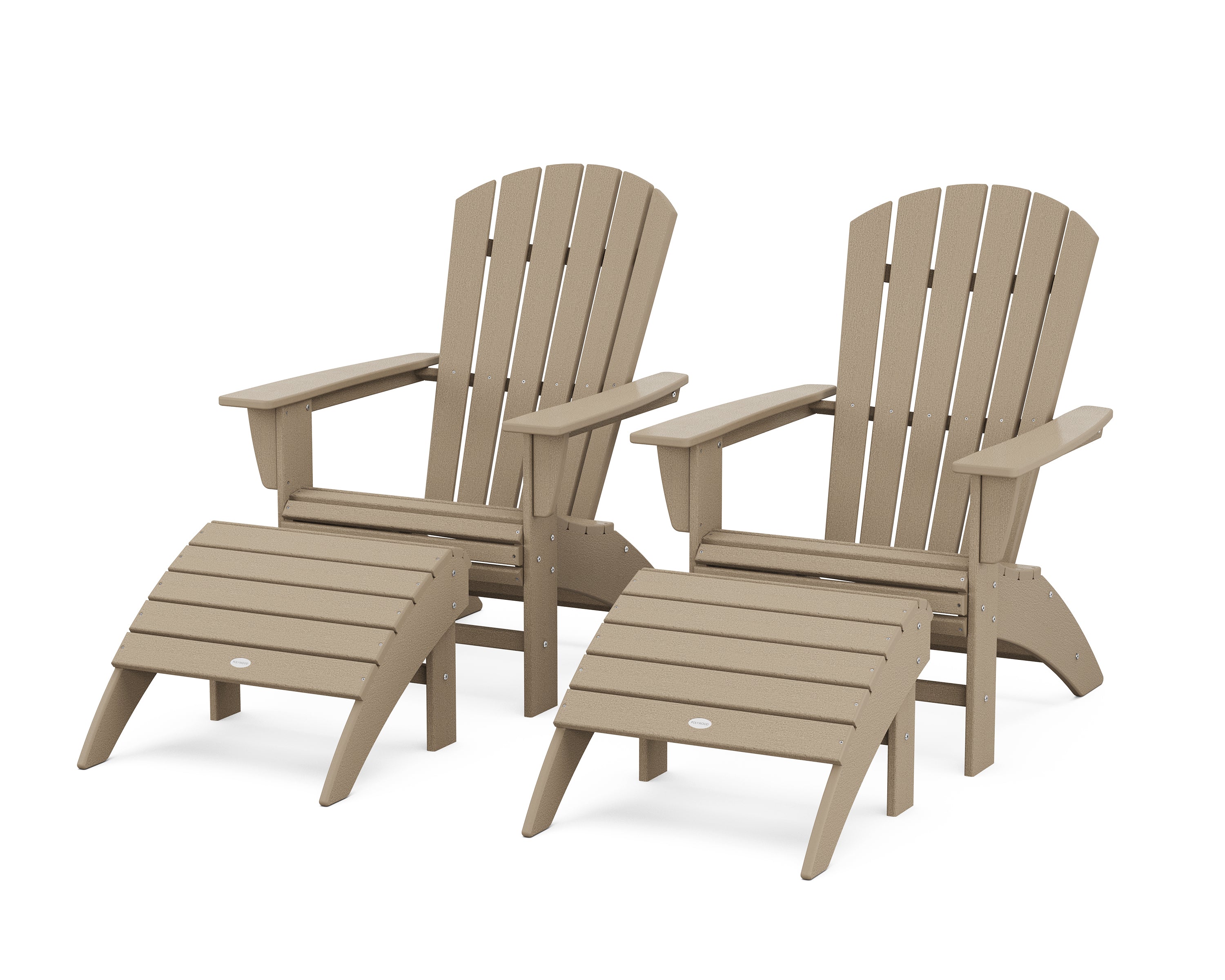 POLYWOOD Nautical Curveback Adirondack Chair 4-Piece Set with Ottomans in Vintage Sahara