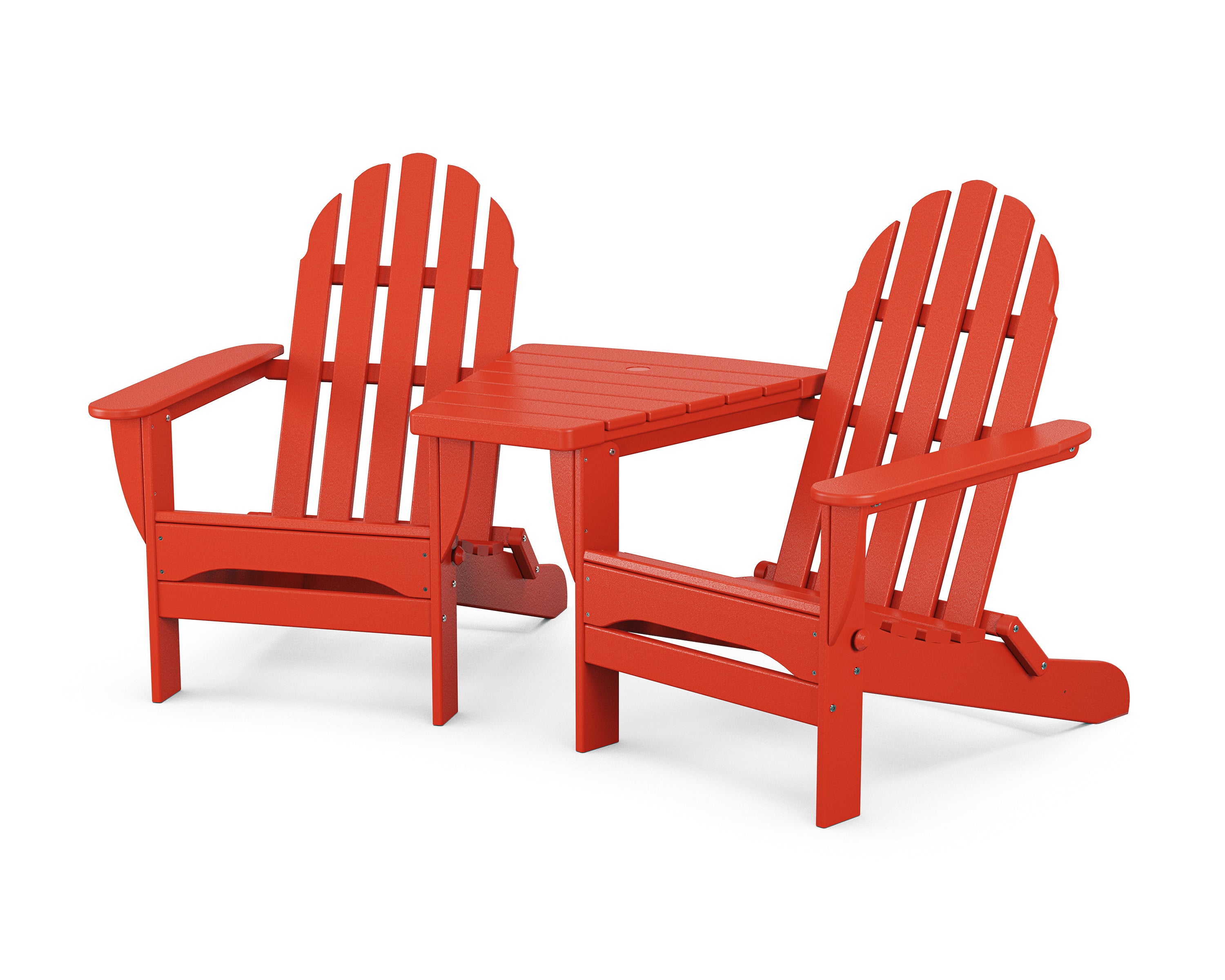 POLYWOOD® Classic Folding Adirondacks with Angled Connecting Table in Sunset Red