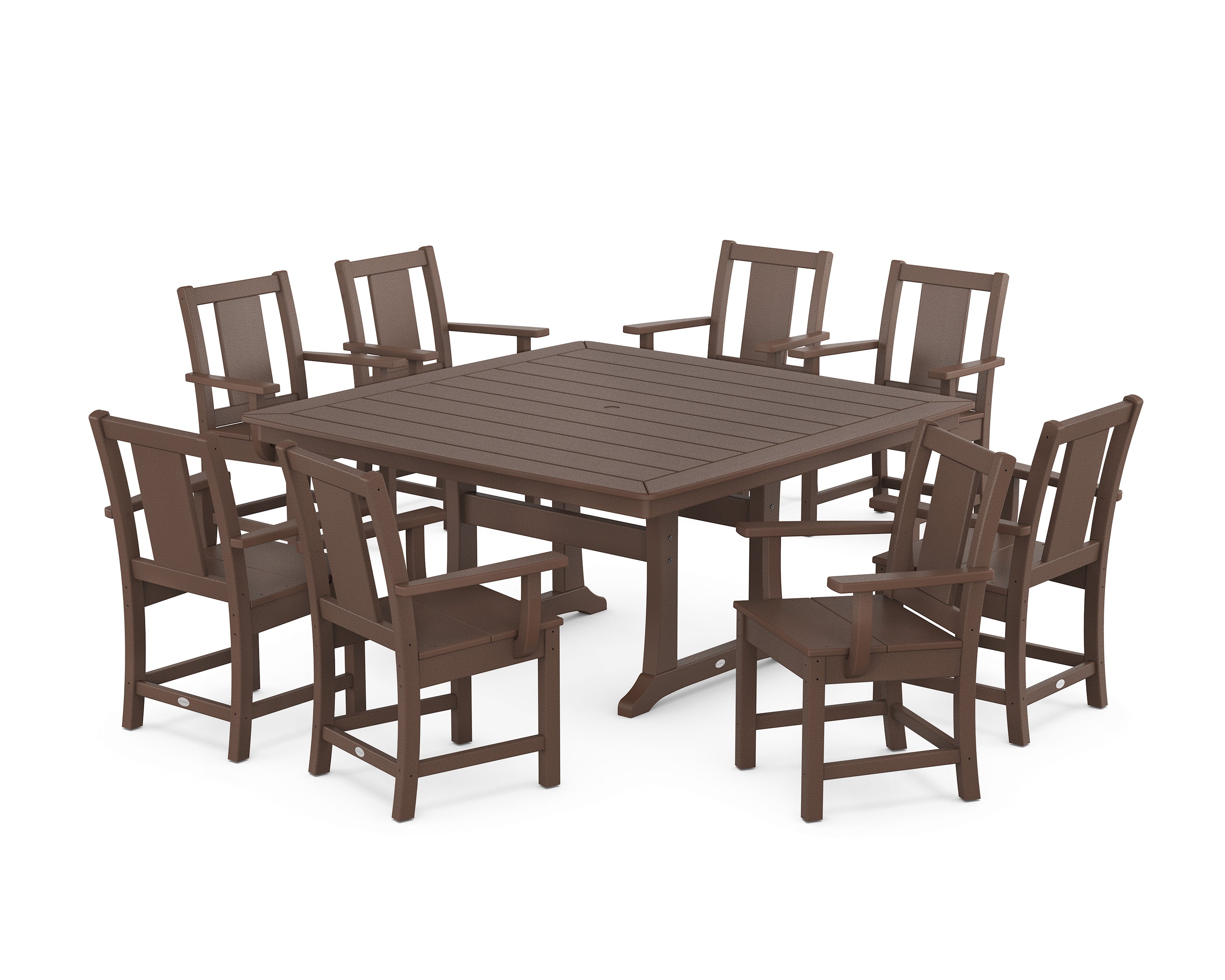 POLYWOOD Prairie 9-Piece Square Dining Set with Trestle Legs in Mahogany