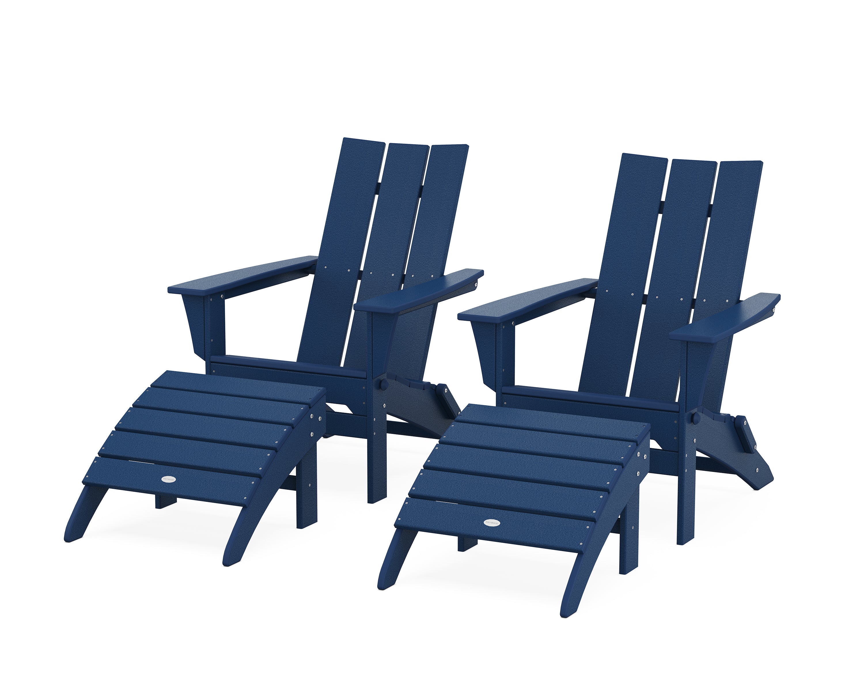 POLYWOOD® Modern Folding Adirondack Chair 4-Piece Set with Ottomans in Navy