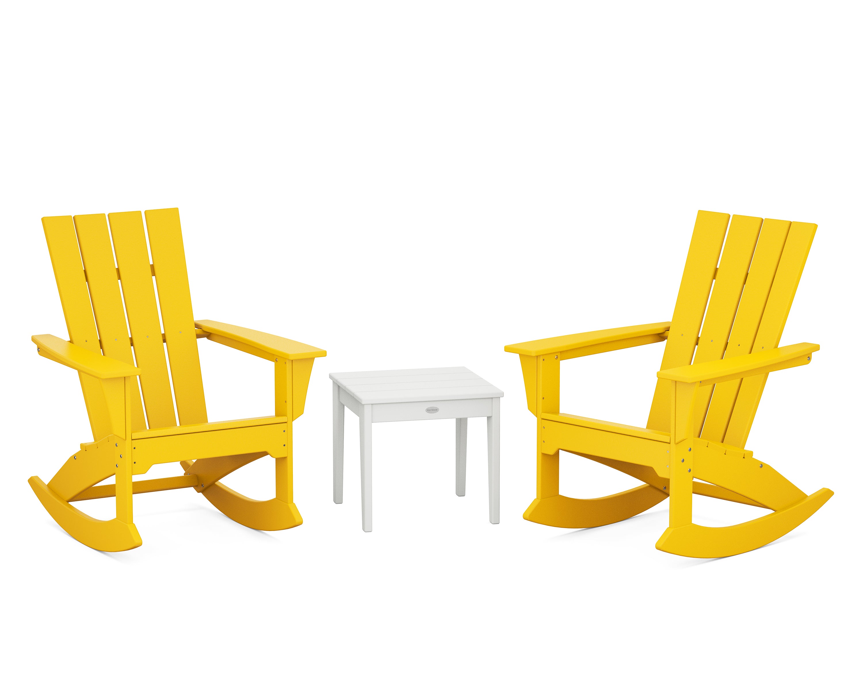 POLYWOOD Quattro 3-Piece Rocker Set in Lemon / White