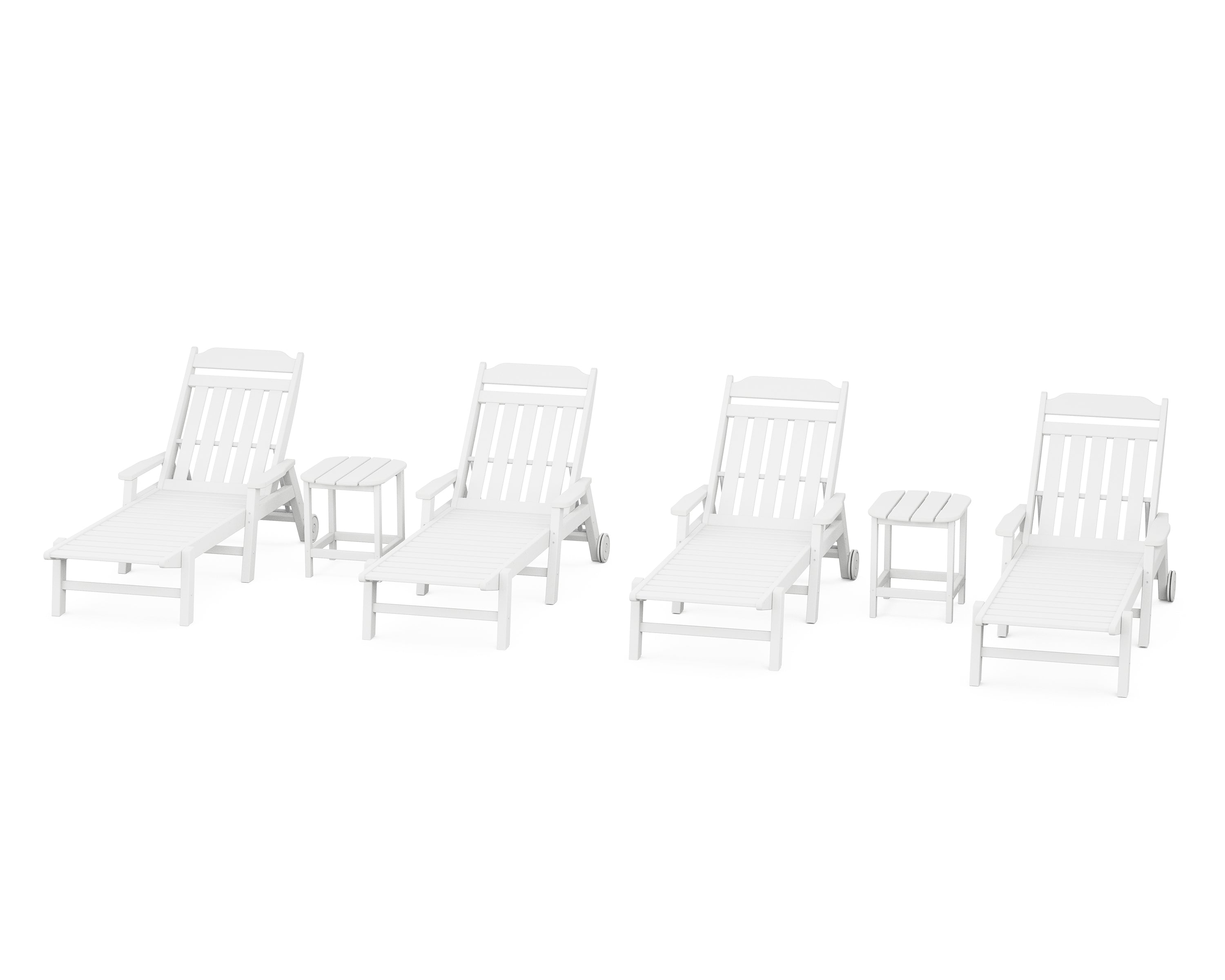 Country Living Cottage 6-Piece Chaise Set with Arms and Wheels in White