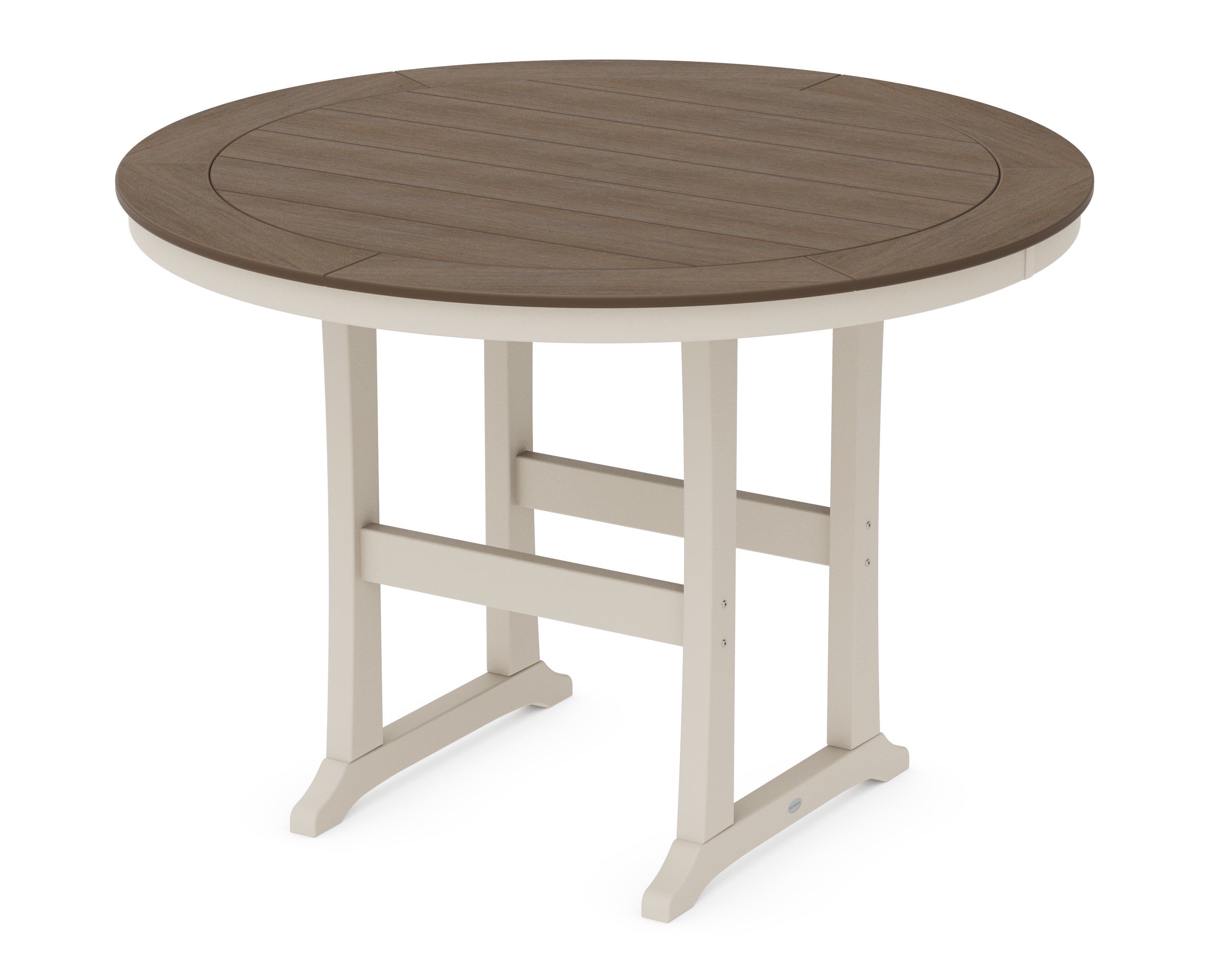 POLYWOOD Nautical Trestle 60” Round Bar Table in Sand / Kona