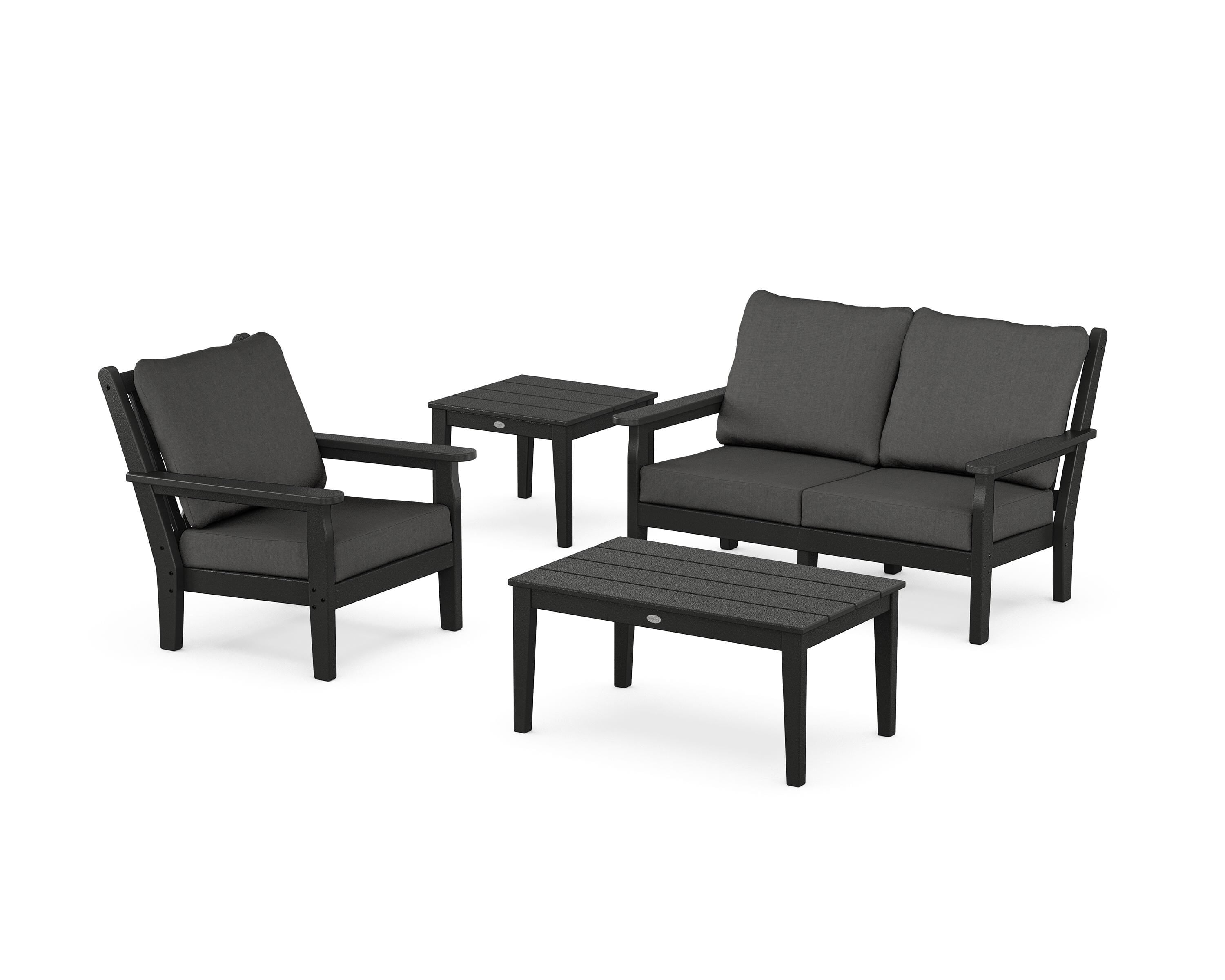 POLYWOOD Chippendale 4-Piece Deep Seating Set in Black / Spectrum Carbon