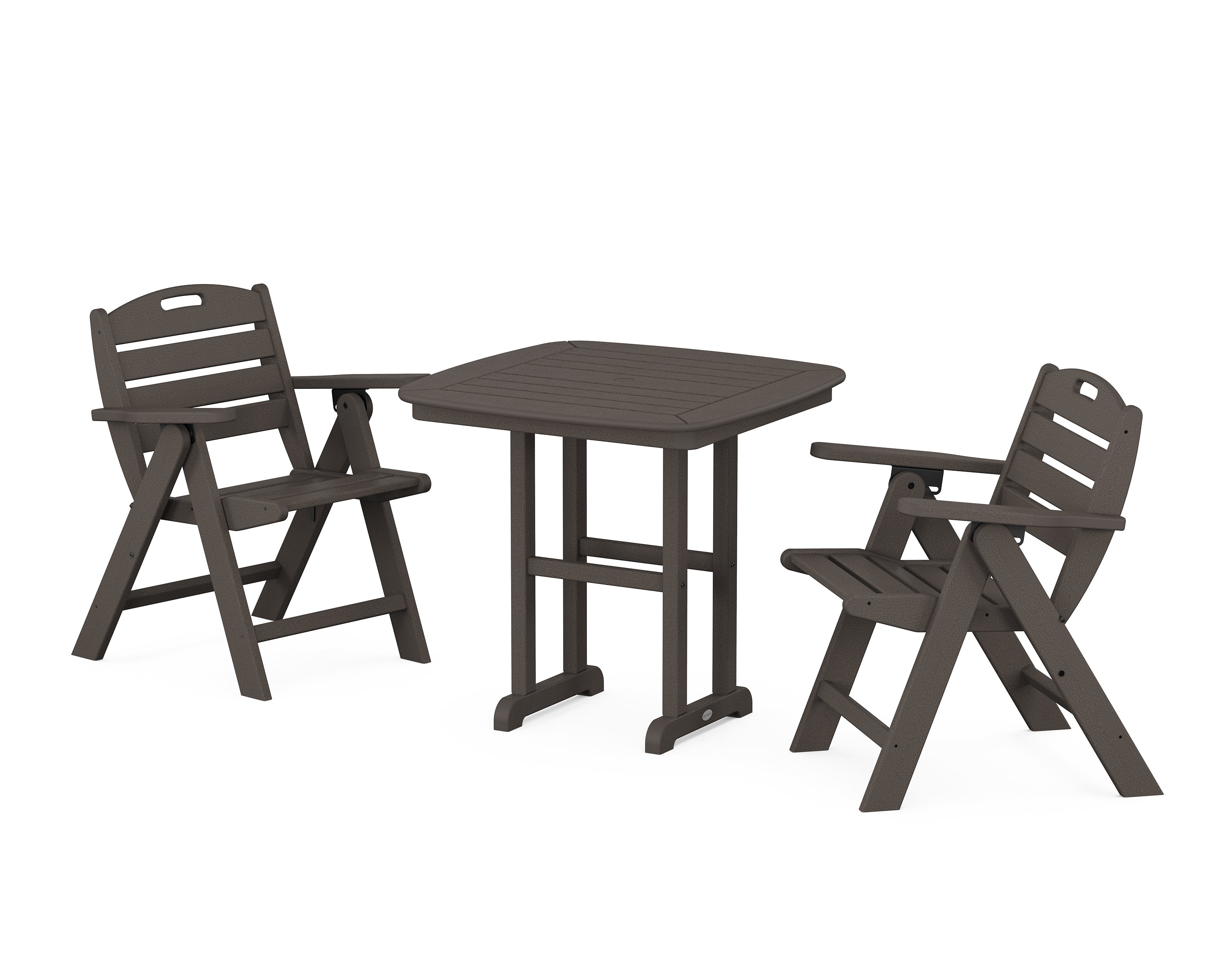 POLYWOOD® Nautical Folding Lowback Chair 3-Piece Dining Set in Vintage Coffee