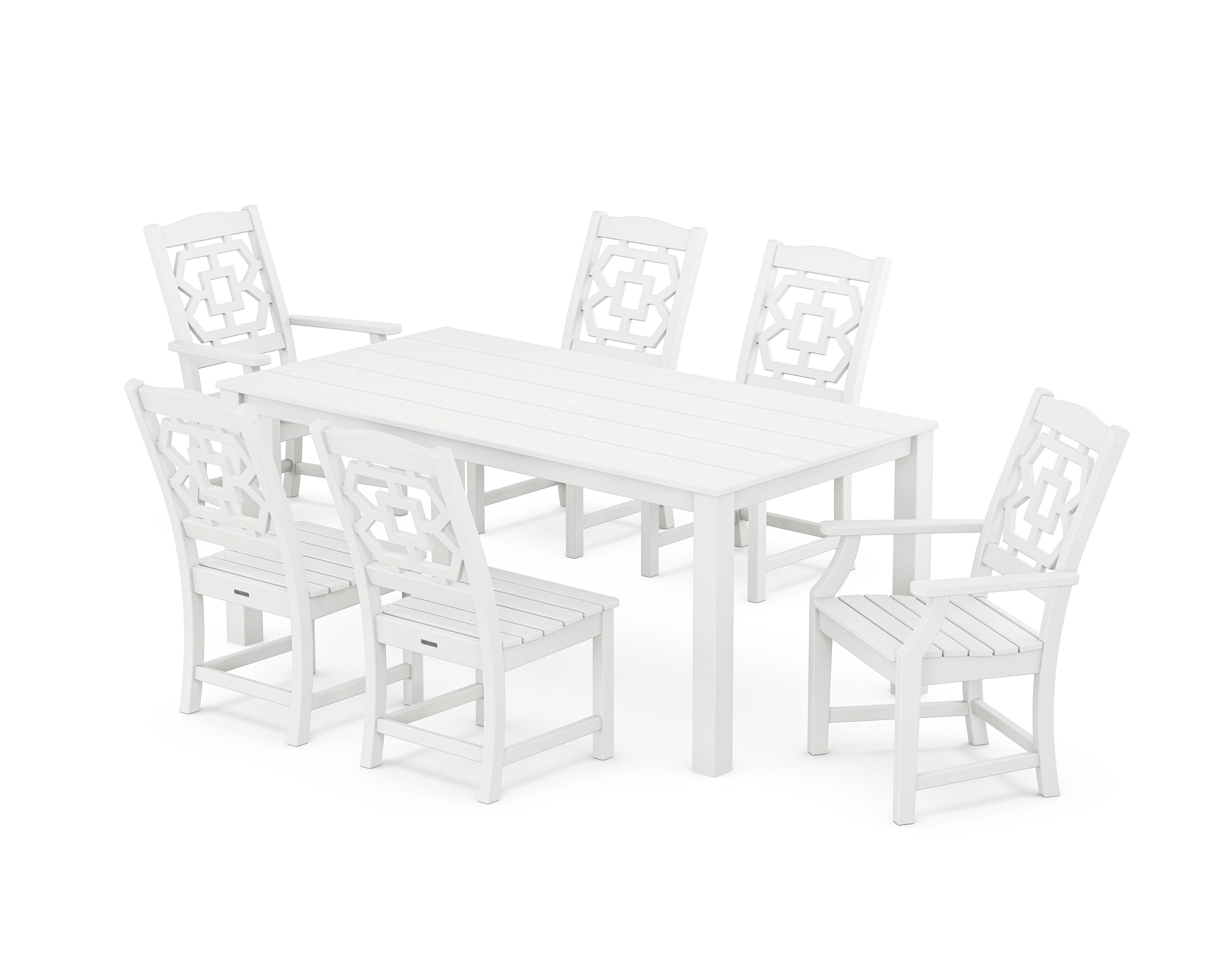 Martha Stewart by POLYWOOD Chinoiserie 7-Piece Parsons Dining Set in White