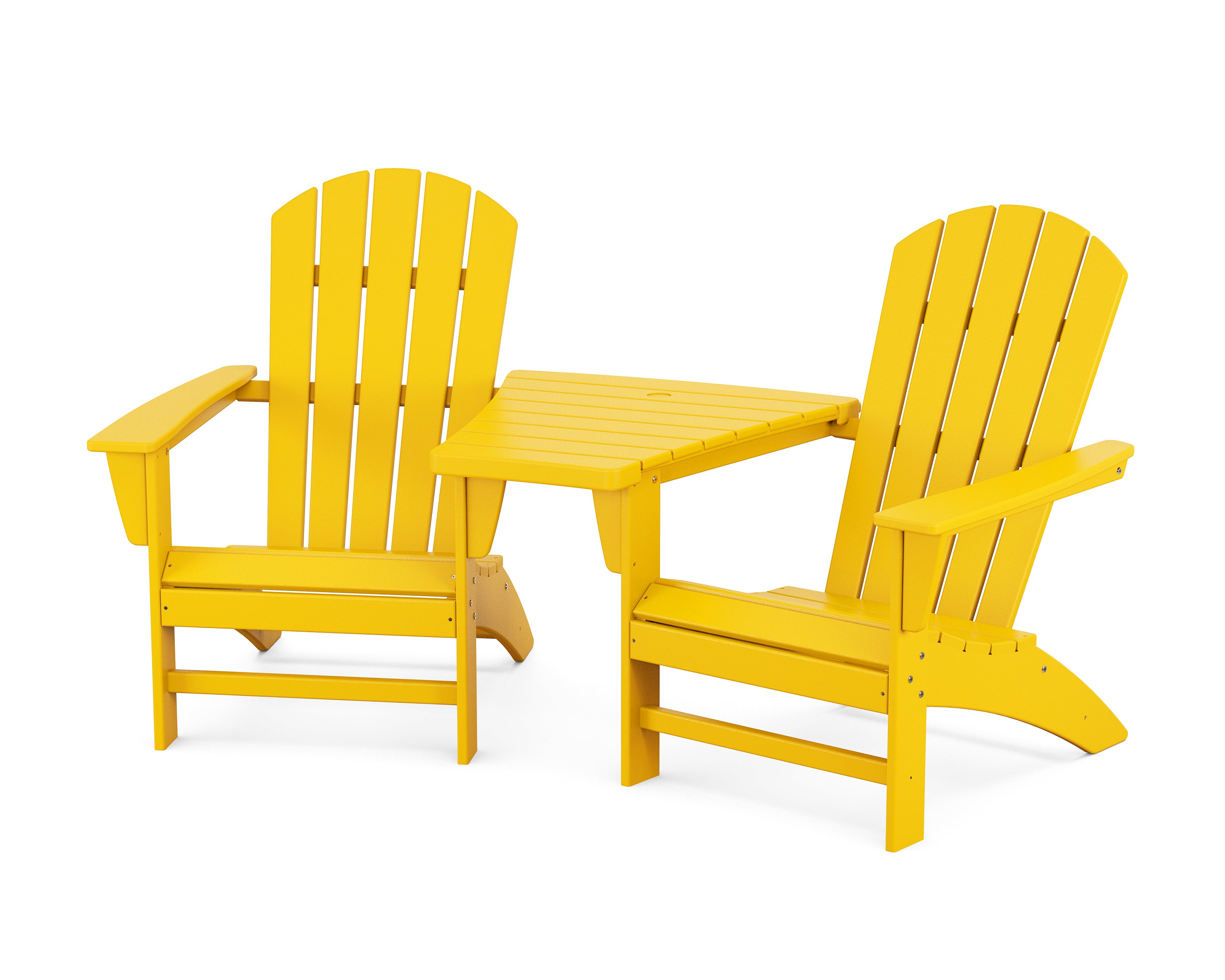 POLYWOOD® Nautical 3-Piece Adirondack Set with Angled Connecting Table in Lemon