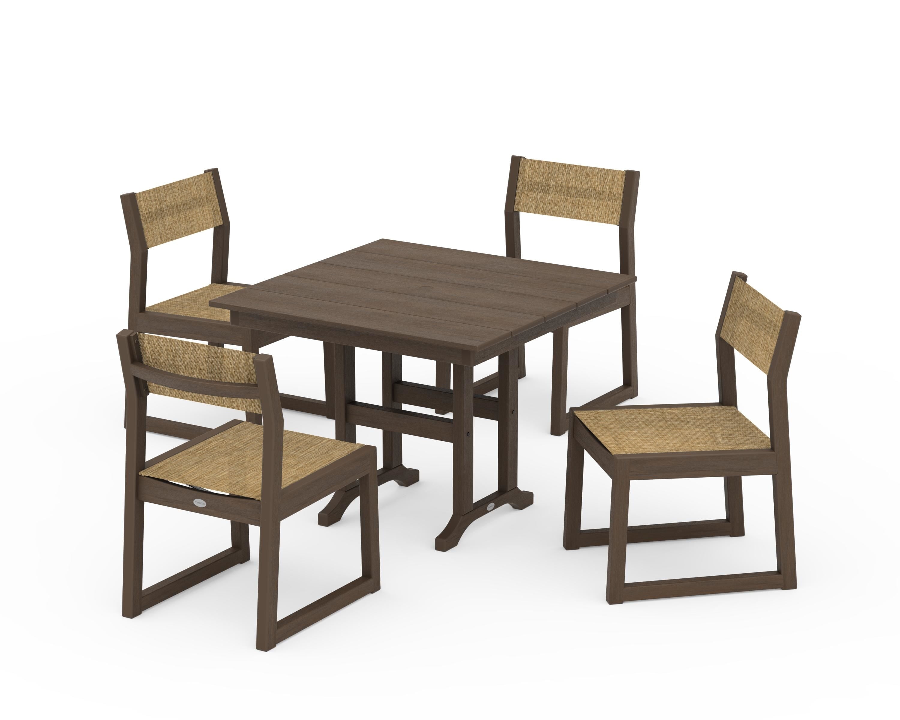 POLYWOOD EDGE Sling Side Chair 5-Piece Farmhouse Dining Set in Kona / Burlap Sling