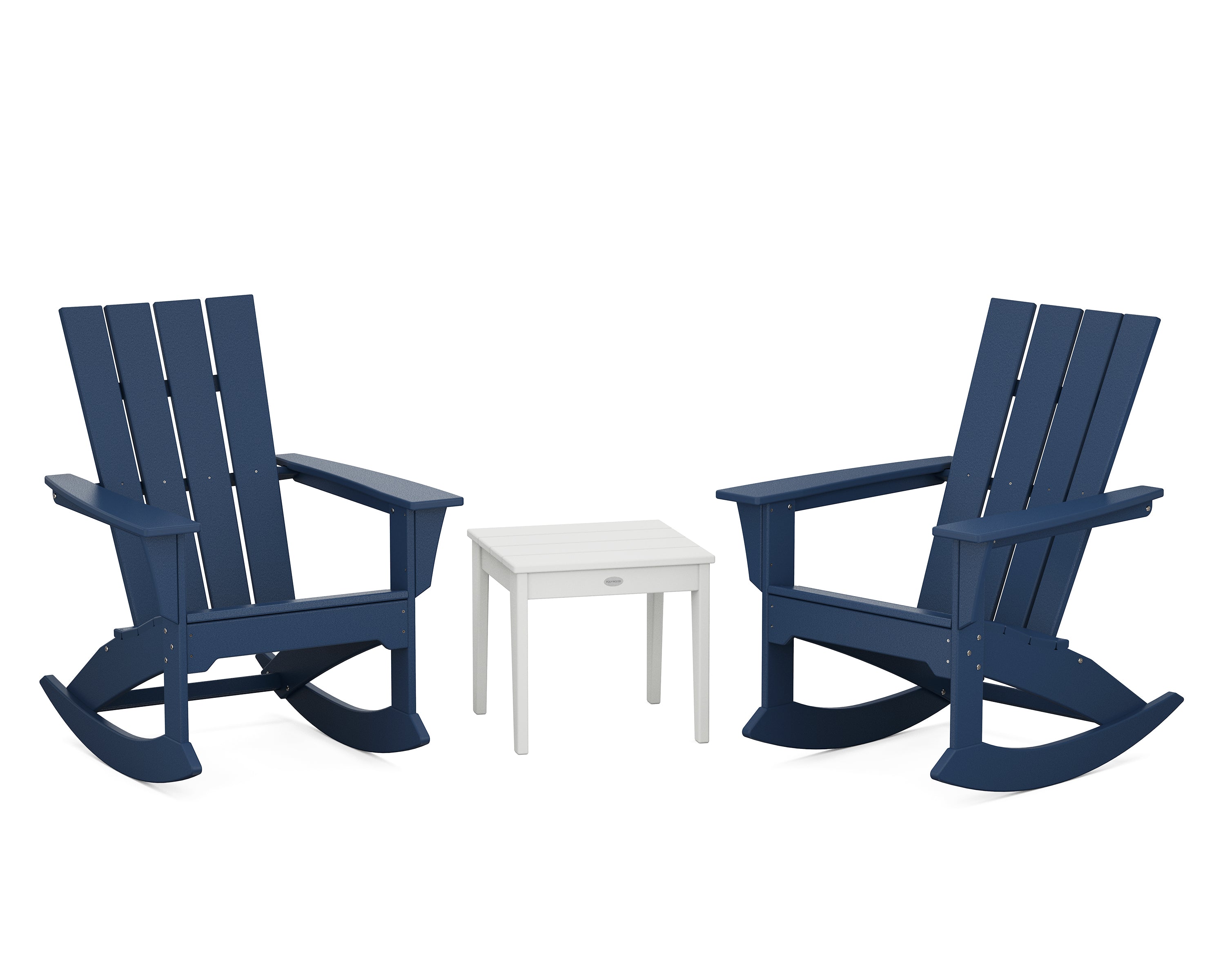 POLYWOOD Quattro 3-Piece Rocker Set in Navy / White