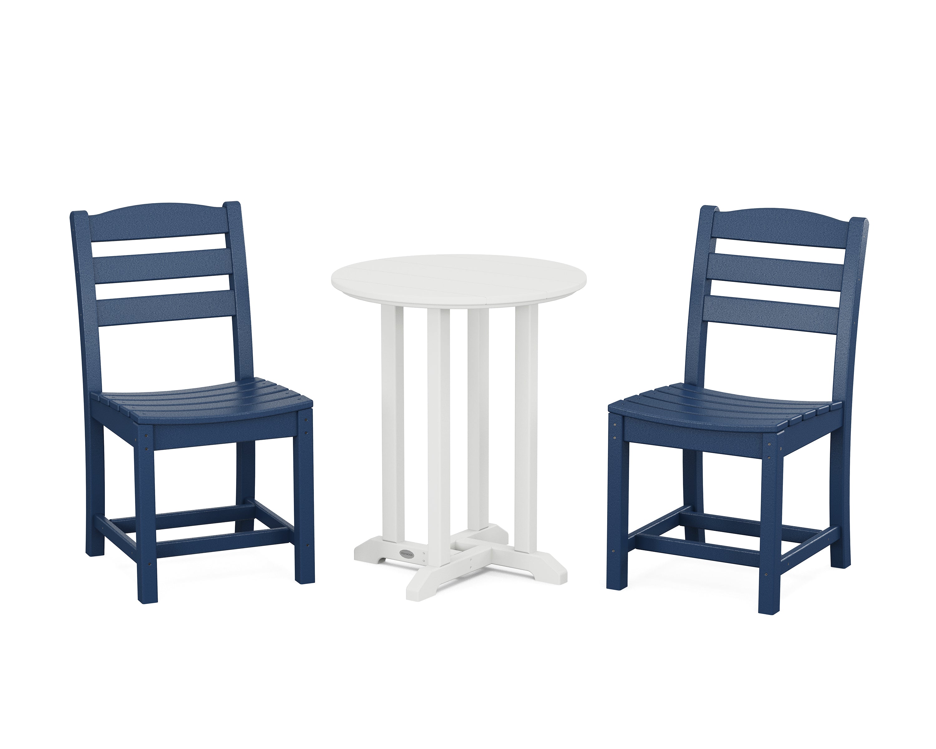 POLYWOOD La Casa Café Side Chair 3-Piece Round Bistro Dining Set in Navy / White