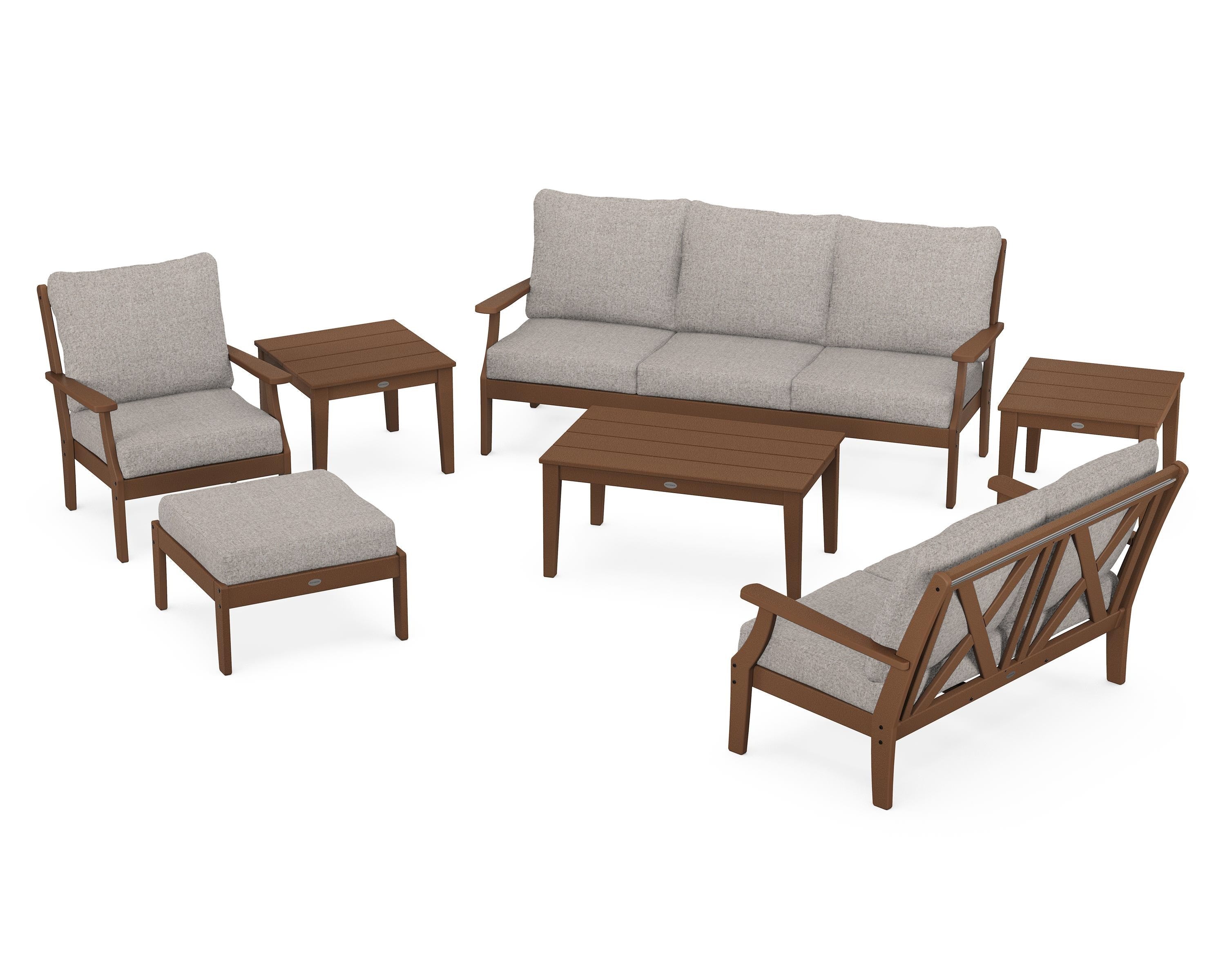 POLYWOOD Braxton 7-Piece Deep Seating Set in Teak / Weathered Tweed