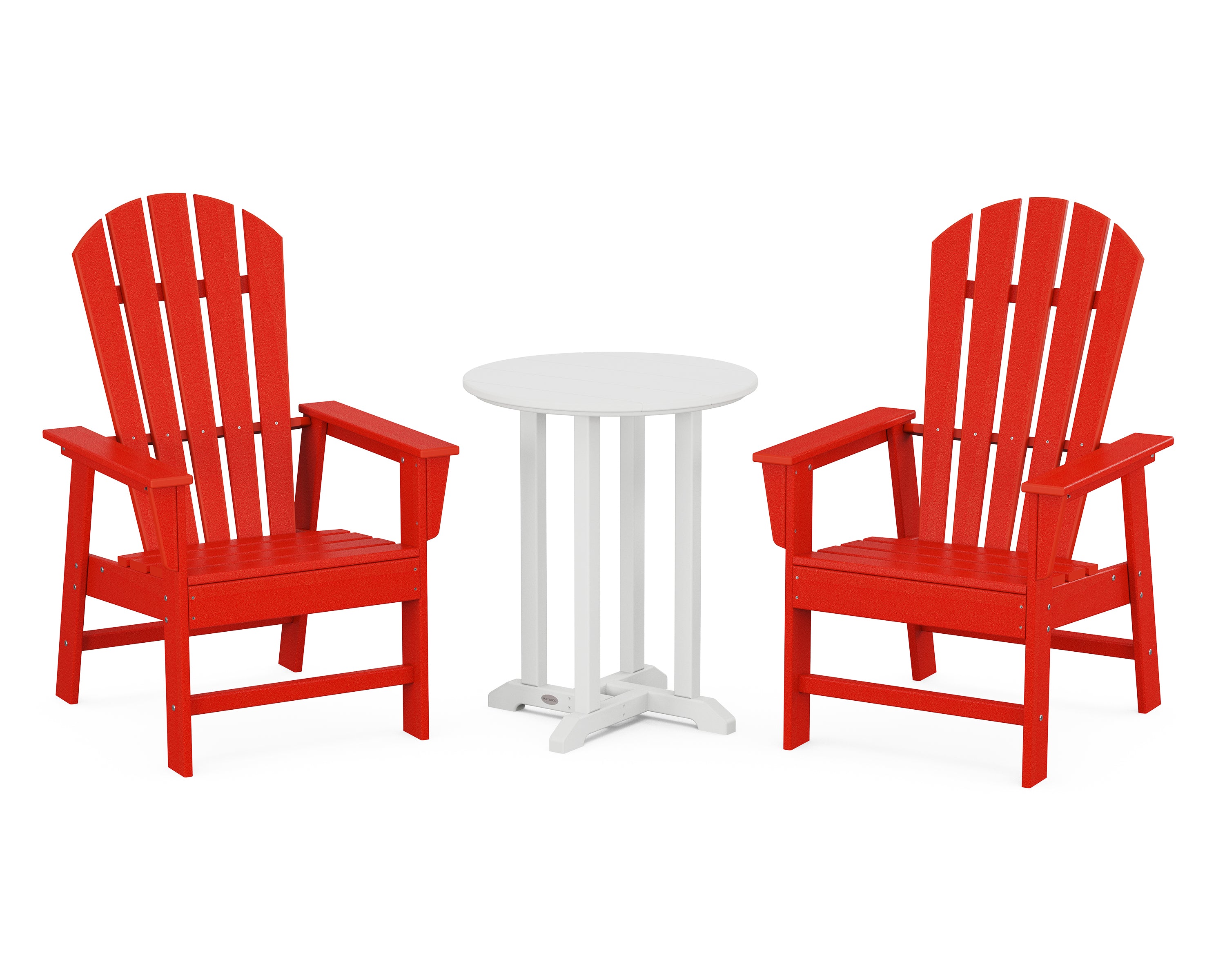 POLYWOOD South Beach 3-Piece Round Farmhouse Bistro Dining Set in Sunset Red / White