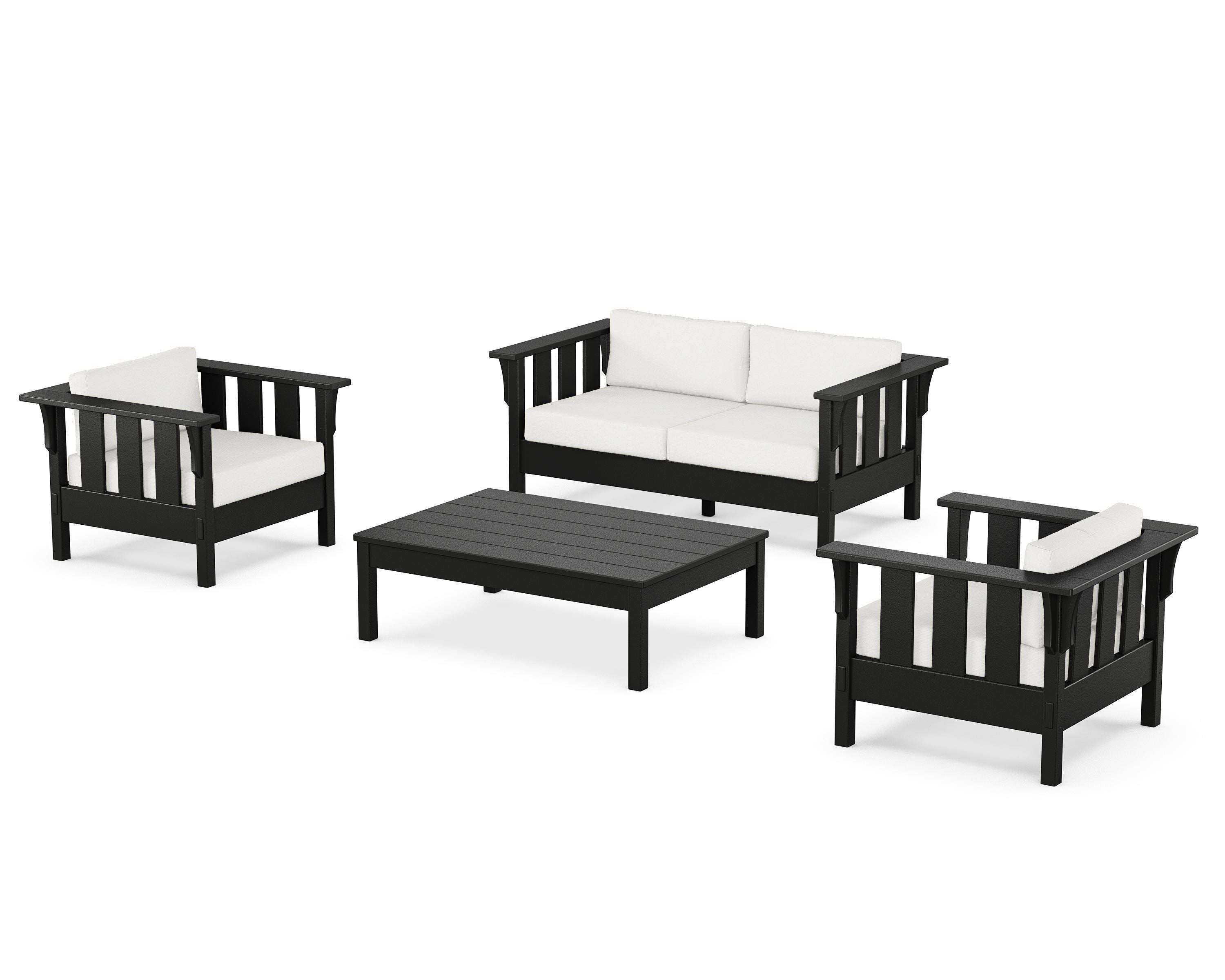 Martha Stewart by POLYWOOD Acadia 4-Piece Deep Seating Set with Loveseat in Black / Natural Linen