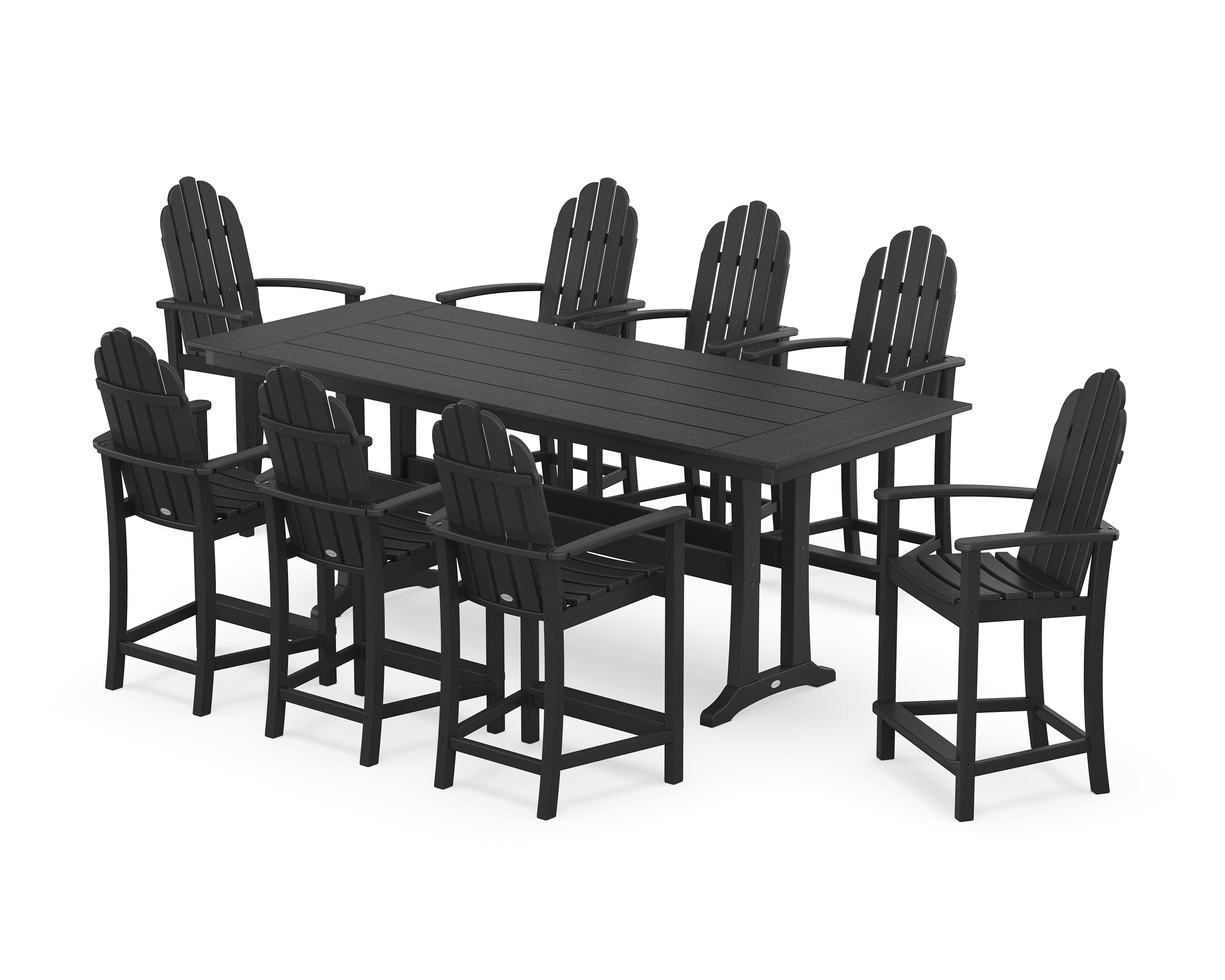 POLYWOOD Classic Adirondack 9-Piece Farmhouse Counter Set with Trestle Legs in Black
