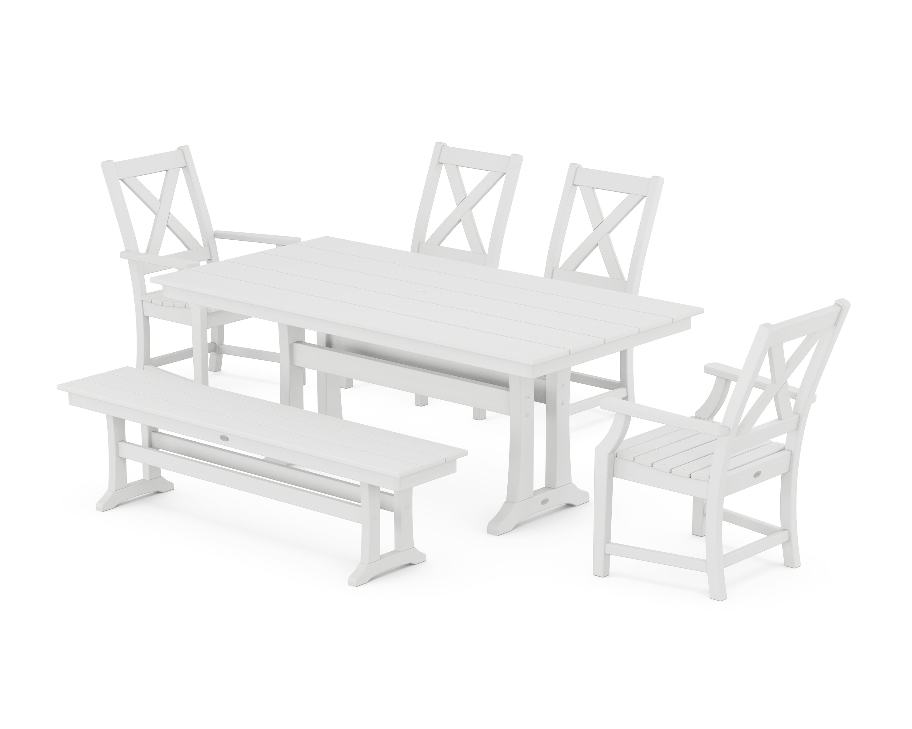 POLYWOOD Braxton 6-Piece Farmhouse Dining Set With Trestle Legs in White