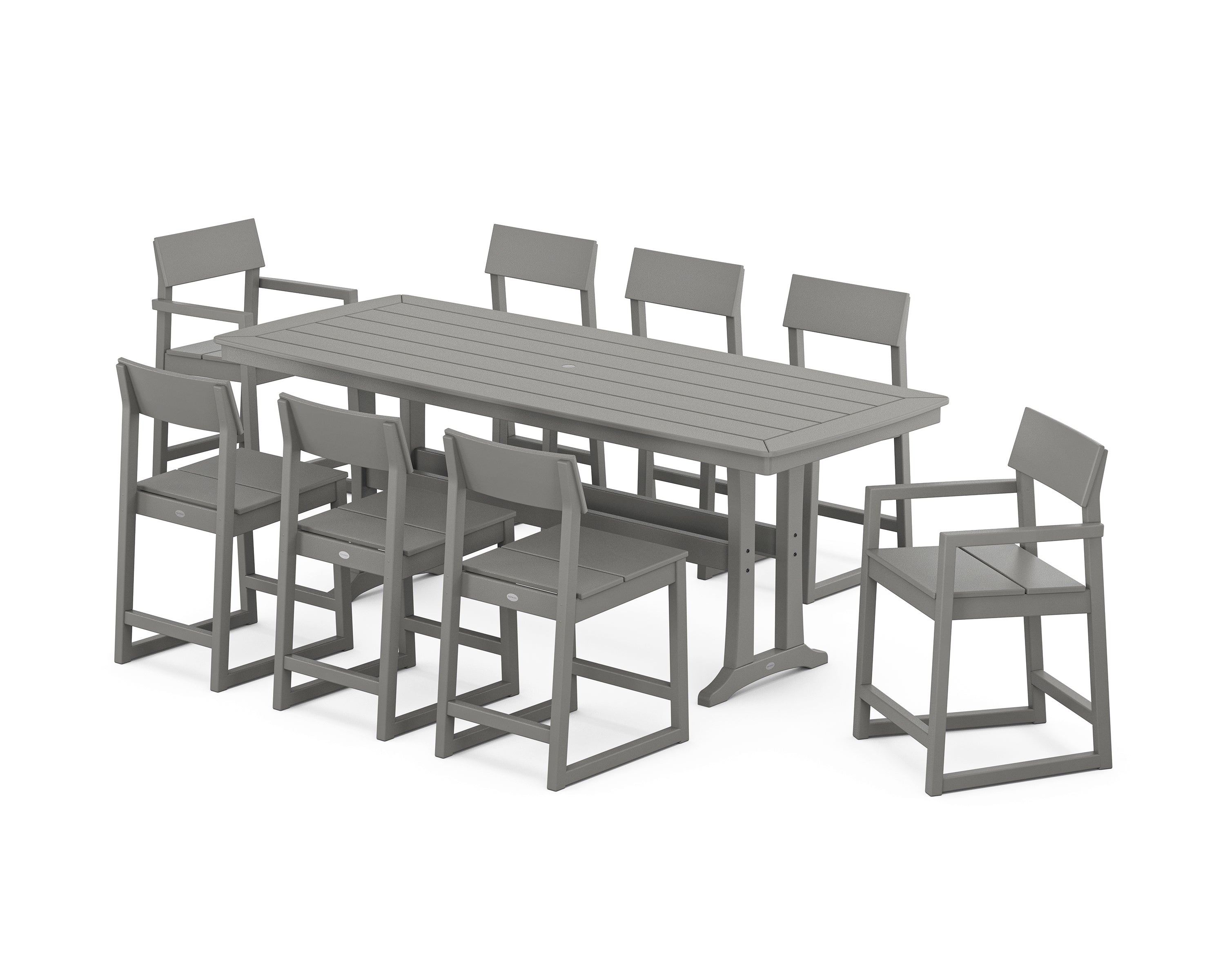 POLYWOOD EDGE 9-Piece Counter Set with Trestle Legs in Slate Grey
