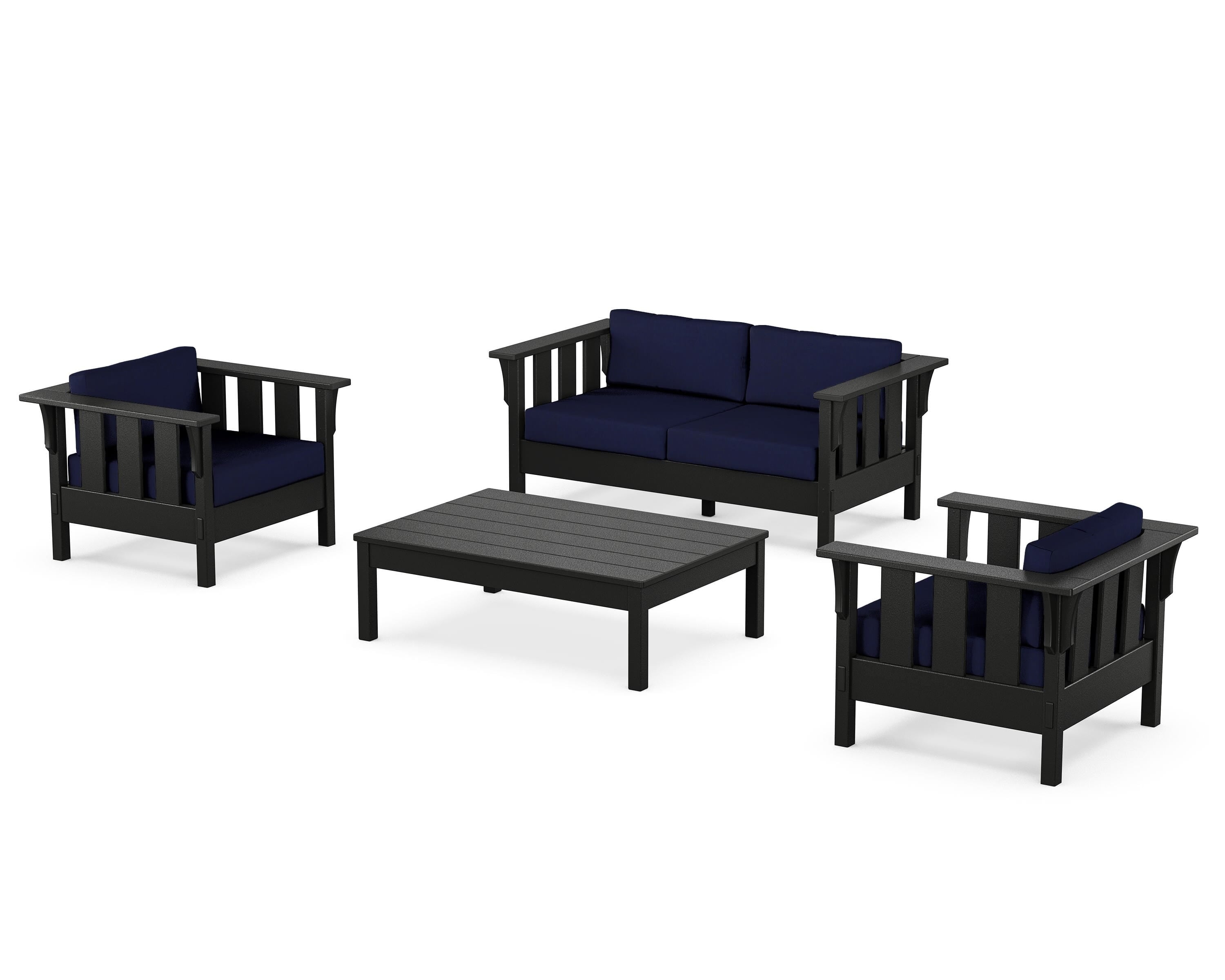 Martha Stewart by POLYWOOD Acadia 4-Piece Deep Seating Set with Loveseat in Black / Navy
