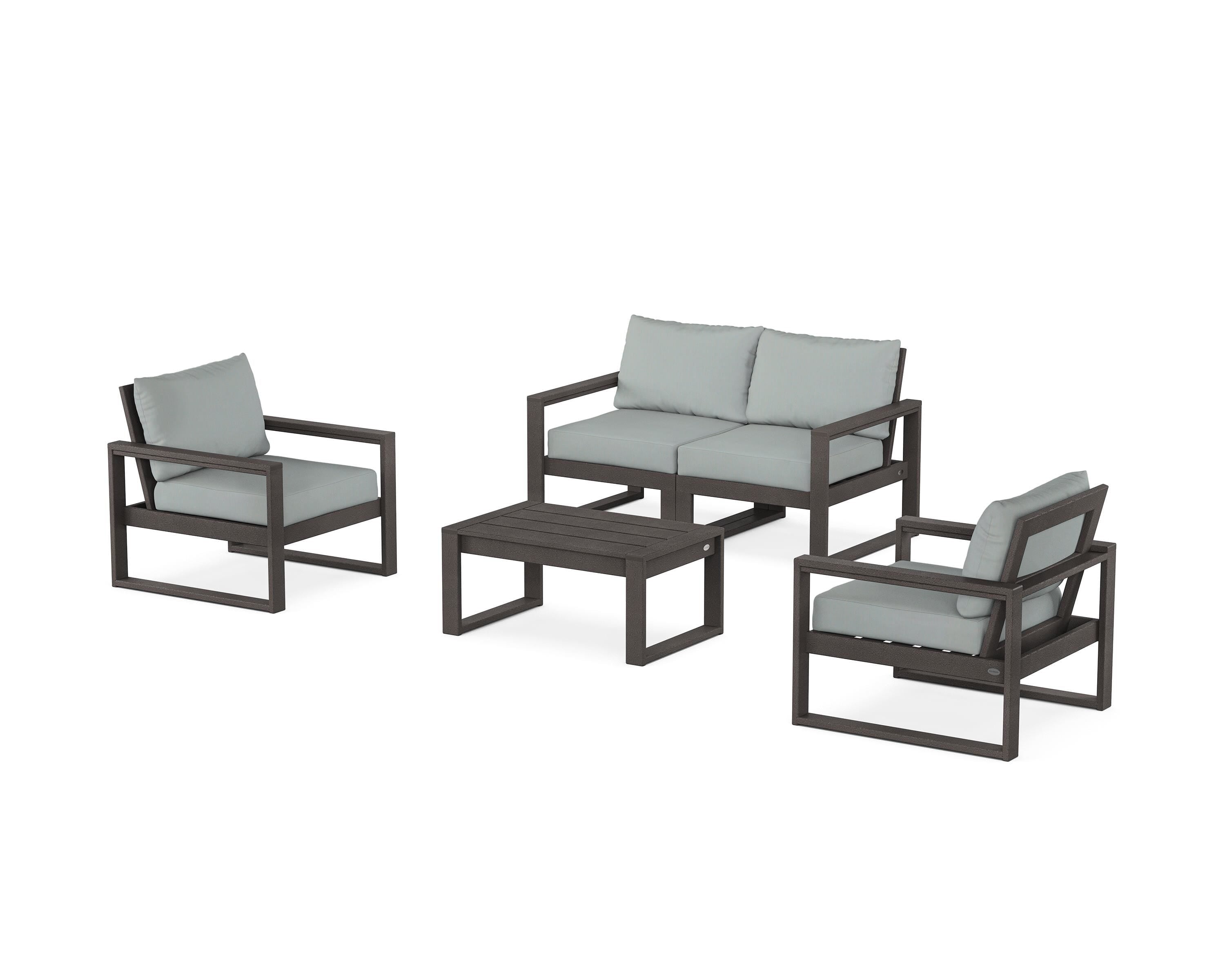 POLYWOOD EDGE Sectional 4-Piece Deep Seating Set with Loveseat in Vintage Coffee / Spa